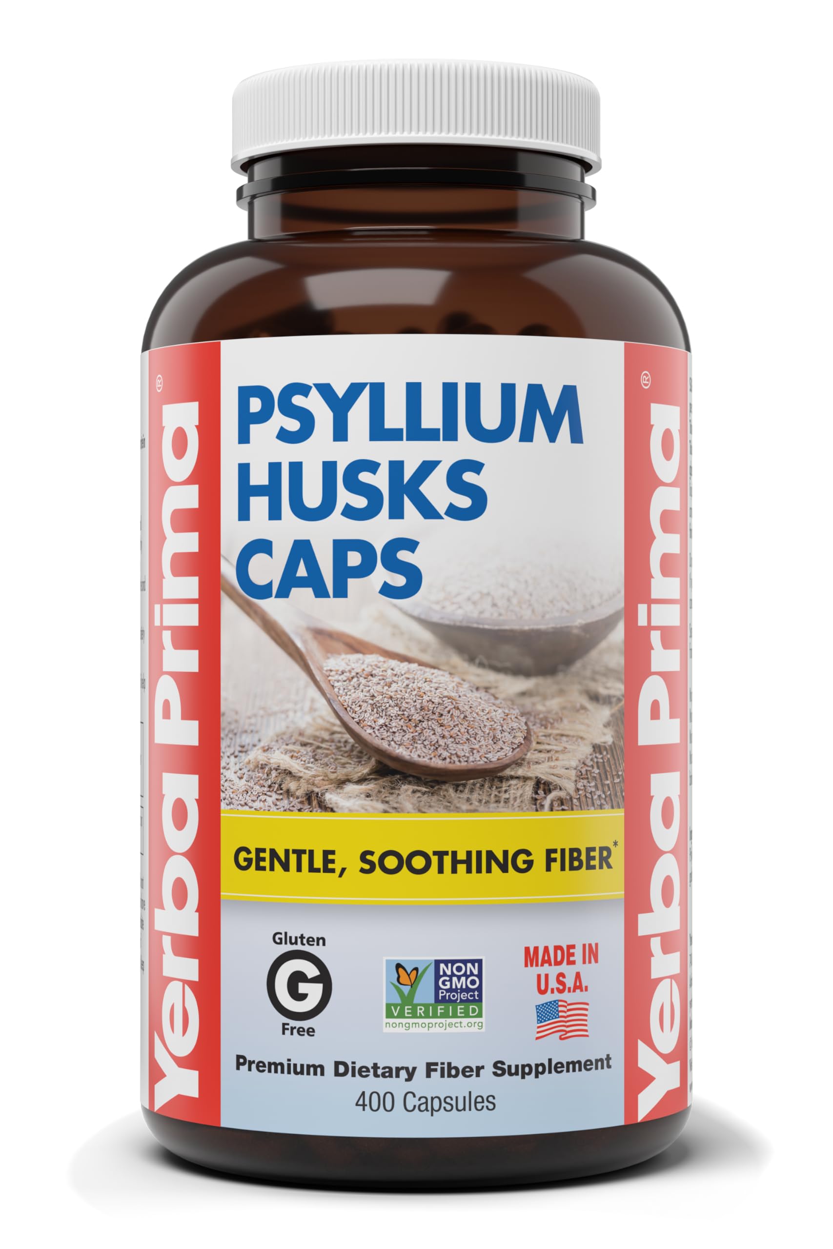 Yerba Prima psyllium en botella para la regularidad diaria.