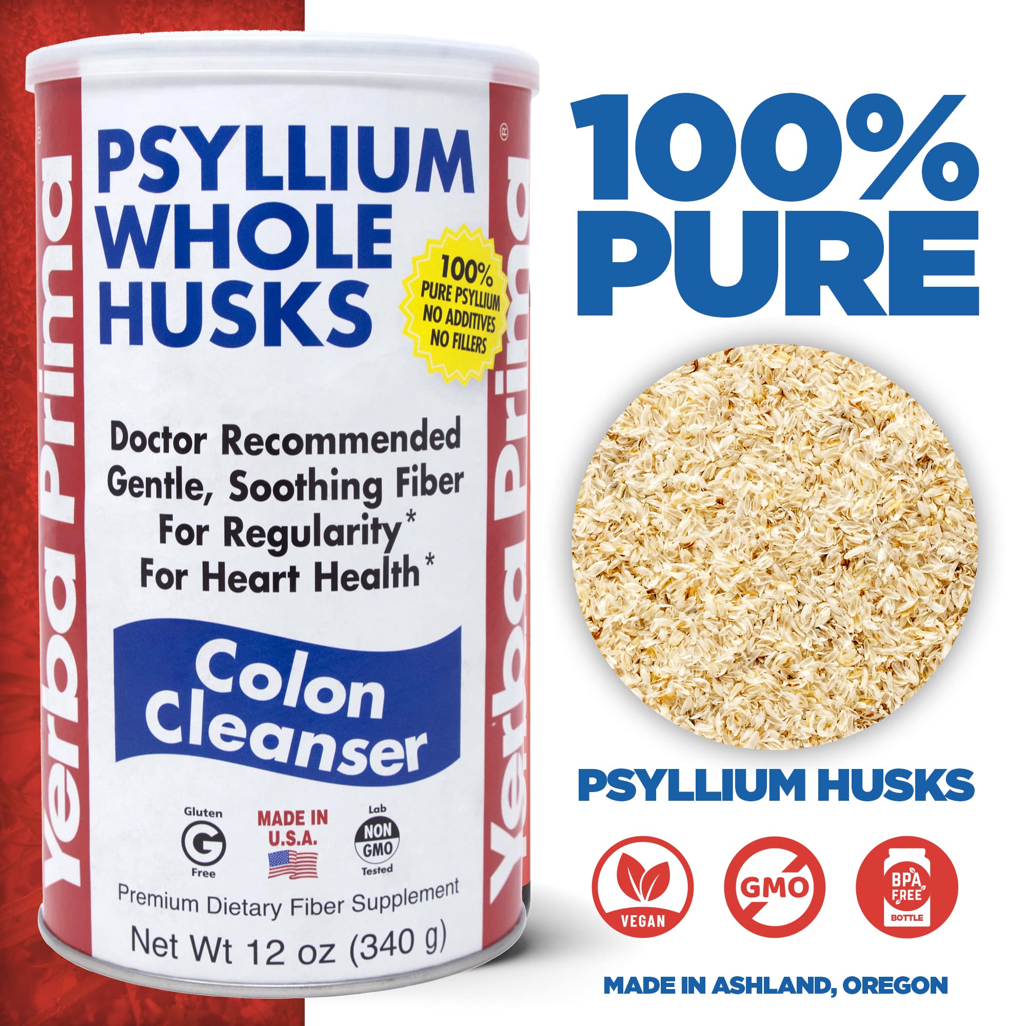 Yerba Prima Psyllium: etiqueta clara para identificar la fibra.