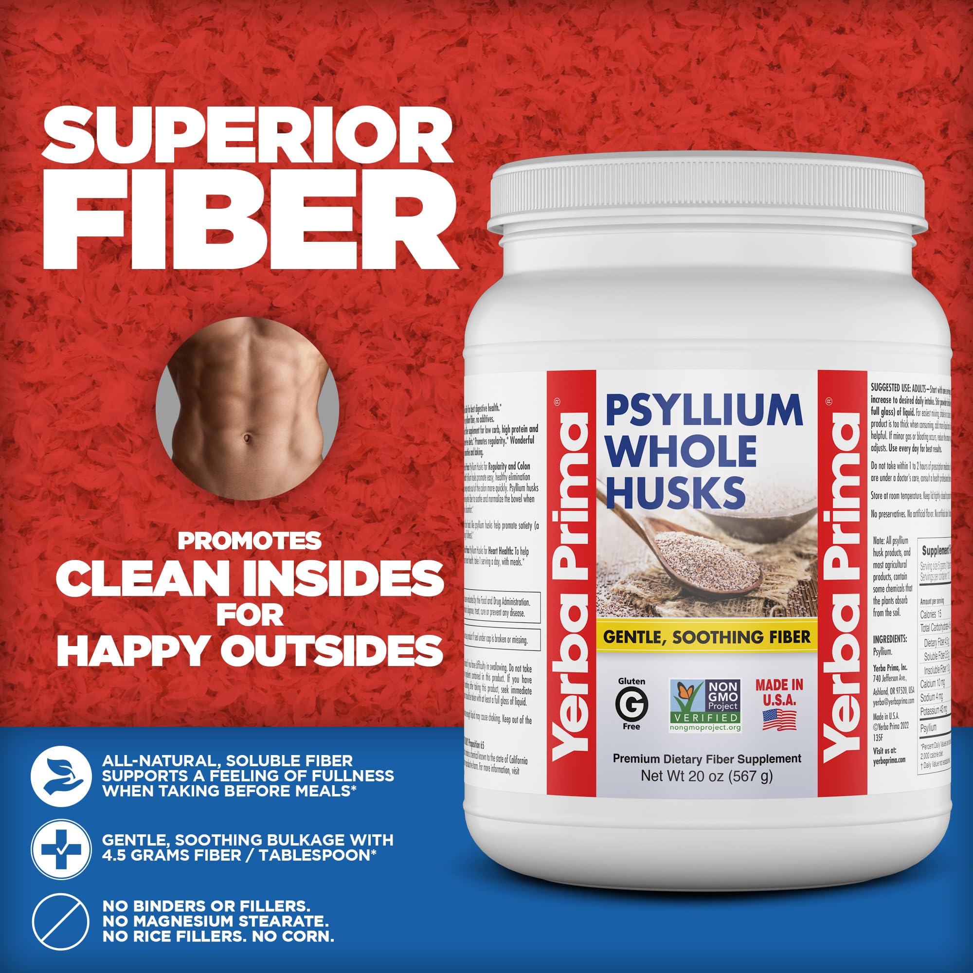 Yerba Prima Psyllium: vaso medidor para porciones fáciles