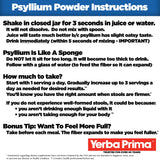 Yerba Prima Psyllium Husks Polvo textura fina para tragar mejor.