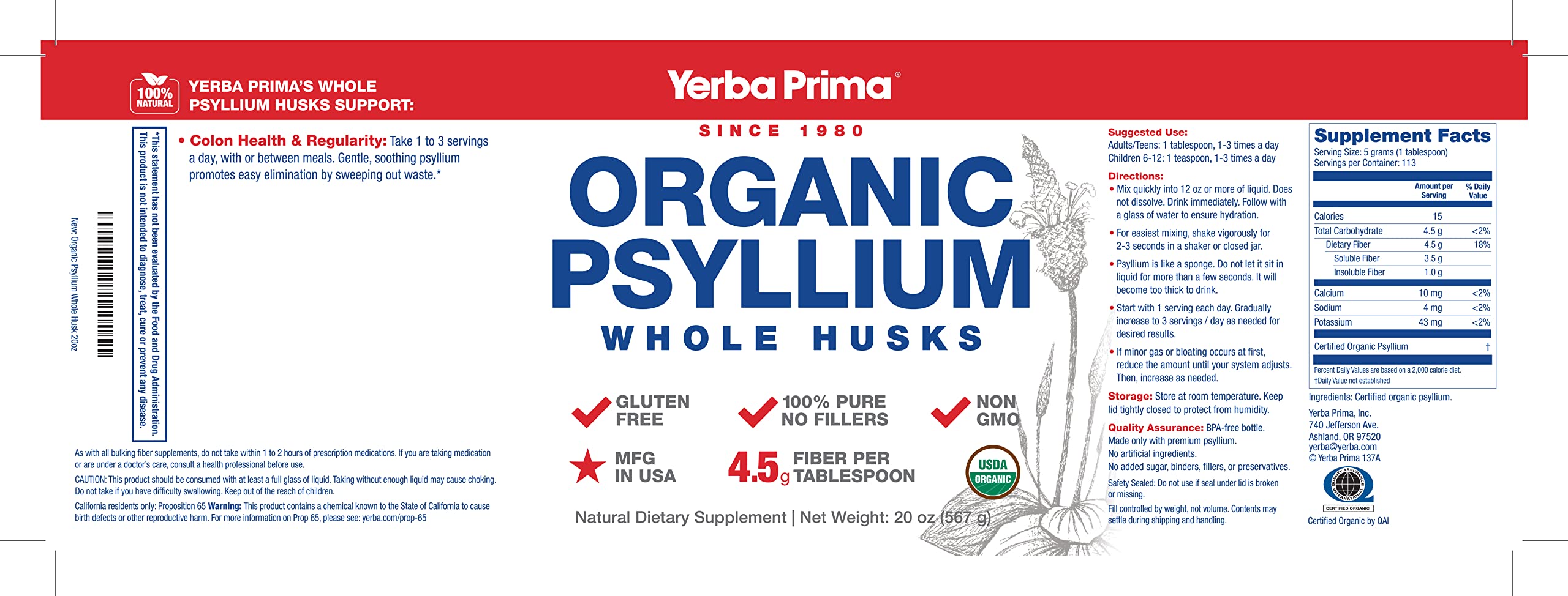 Uso diario de Yerba Prima psyllium para apoyo de la fibra
