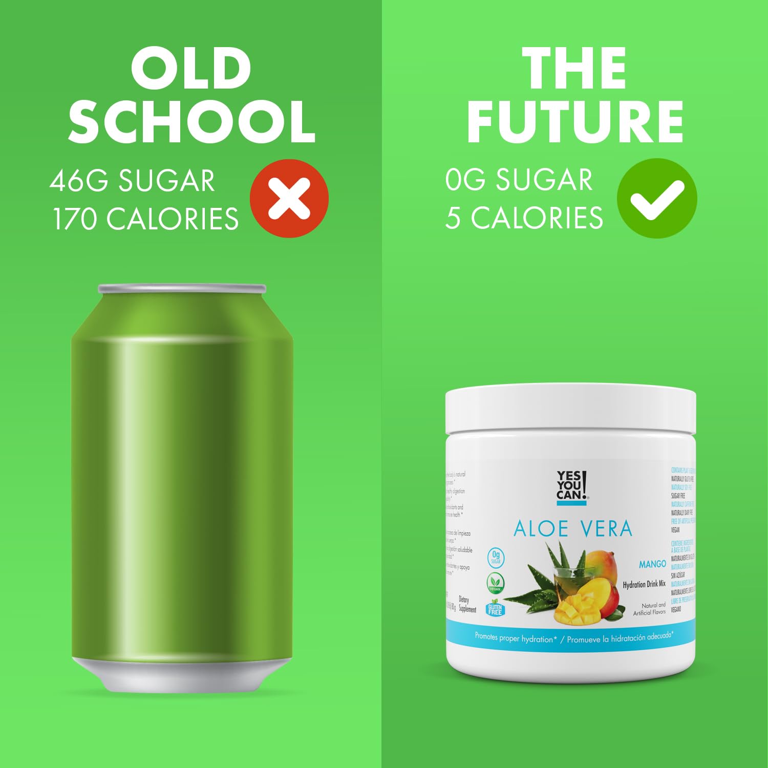 Yes You Can Aloe Vera Powder, hecho en Estados Unidos.