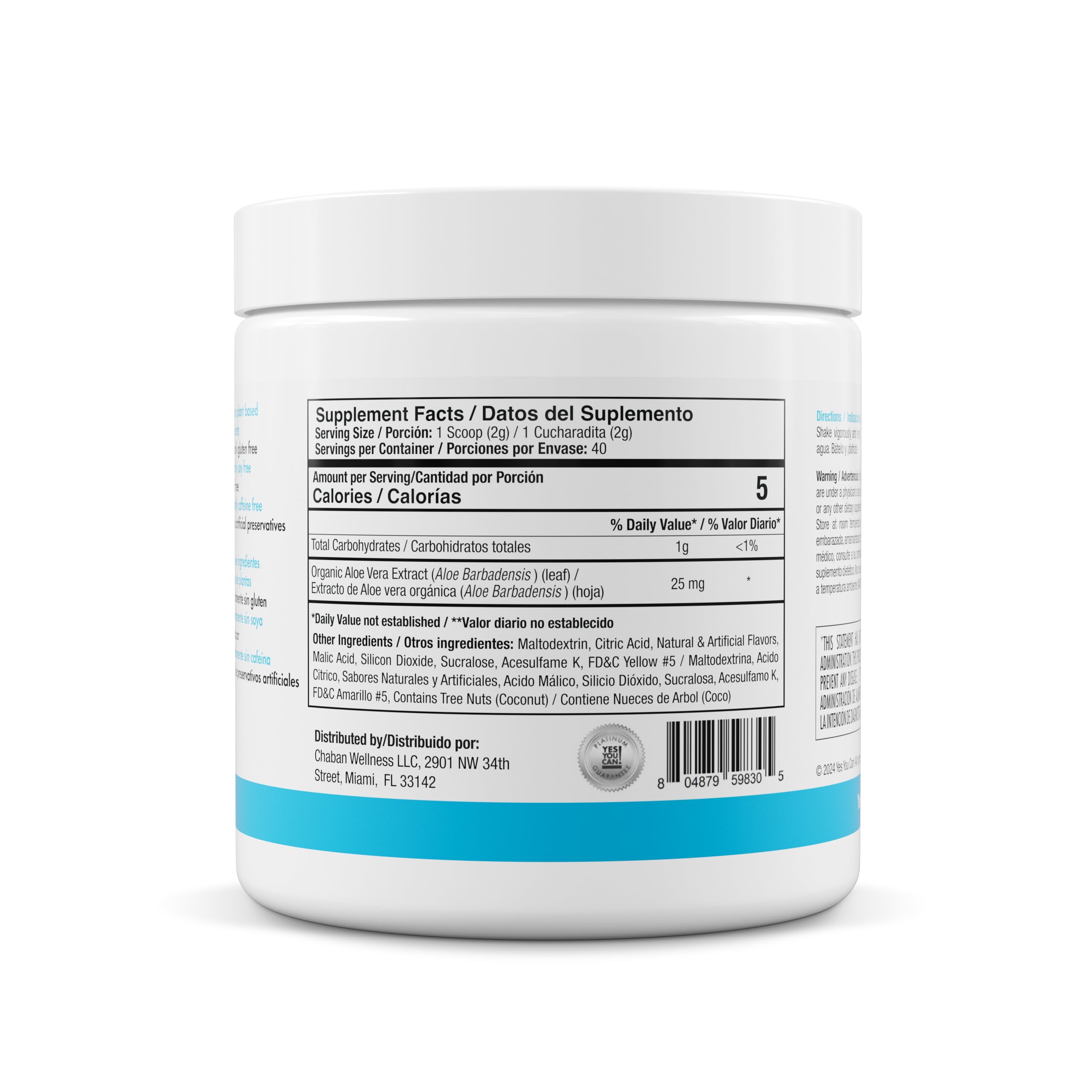 Yes You Can Aloe Vera Powder, porciones listas para mezclar.
