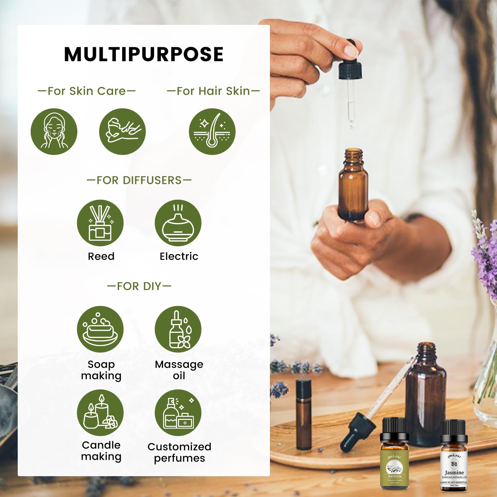 Paquete de dos aceites esenciales de yethious, ideal para regalo.