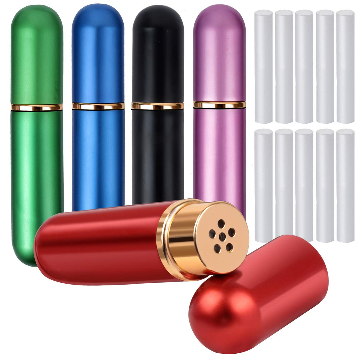 Conjunto de inhaladores nasales YGDZ con 5 unidades para aceites esenciales, fácil transporte.