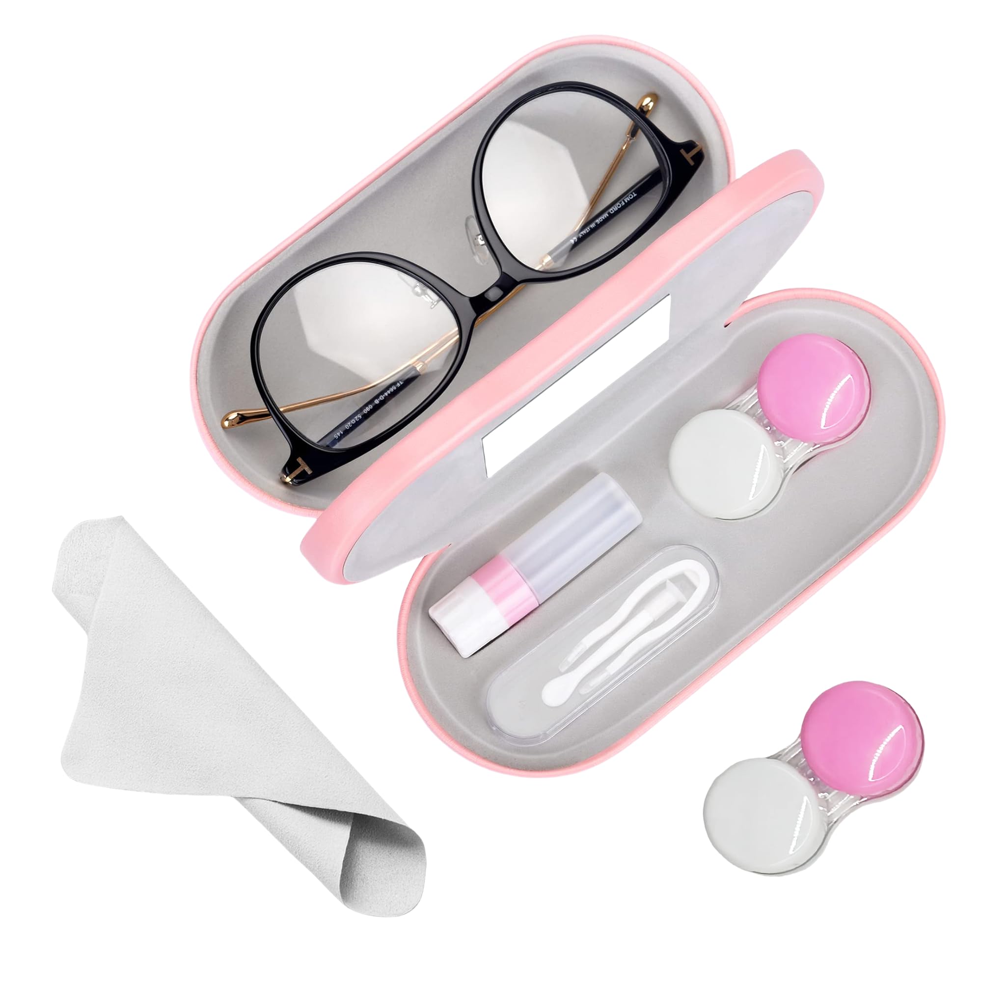 YKuzLx estuche 2 en 1 para lentes y gafas con espejo integrado para viajar