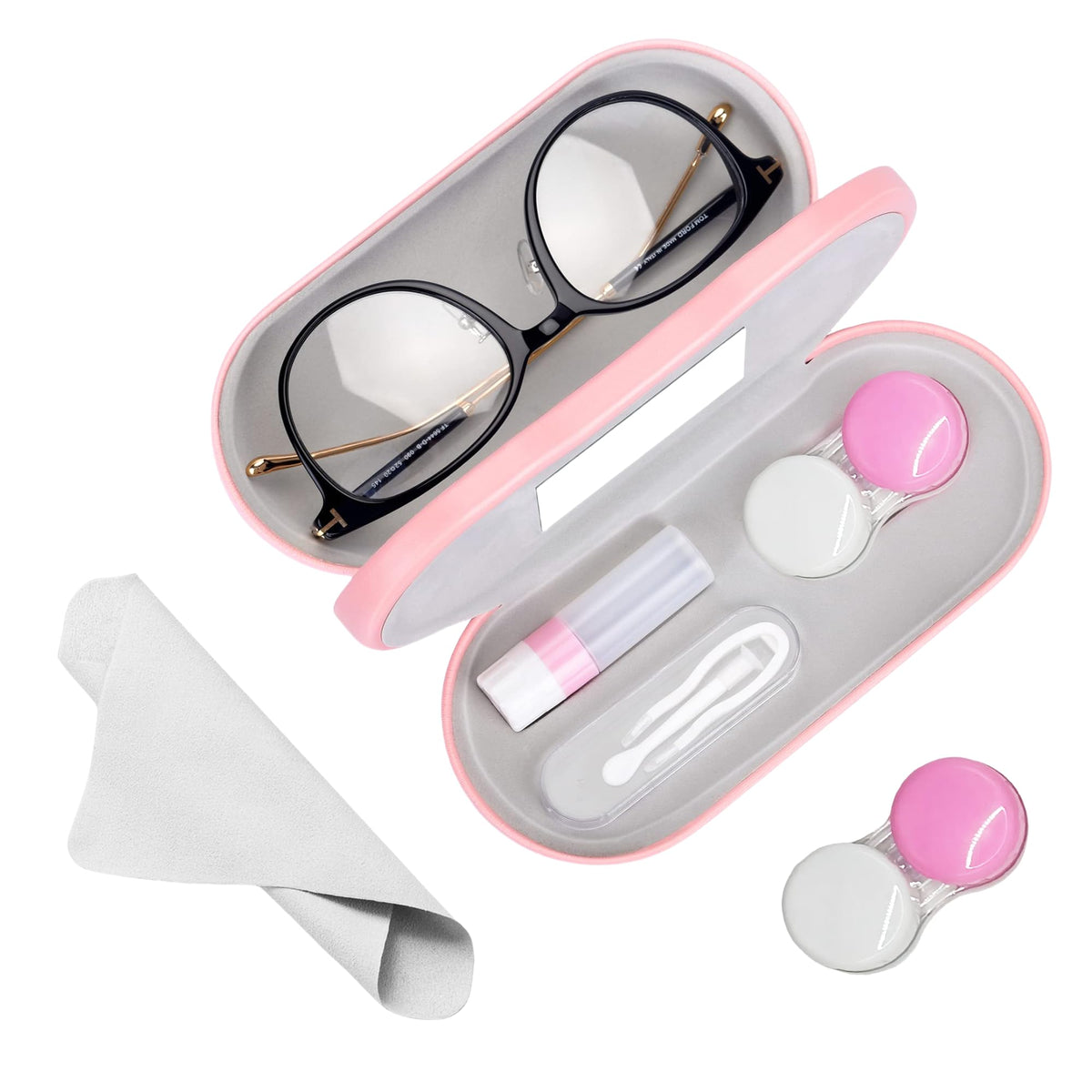 YKuzLx estuche 2 en 1 para lentes y gafas con espejo integrado para viajar