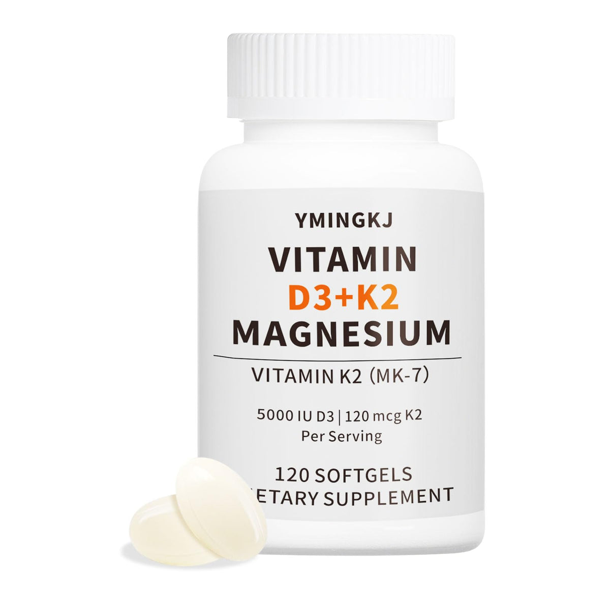 YMINGKJ Vitamina D3 K2, cápsulas blandas, envase práctico para uso diario.