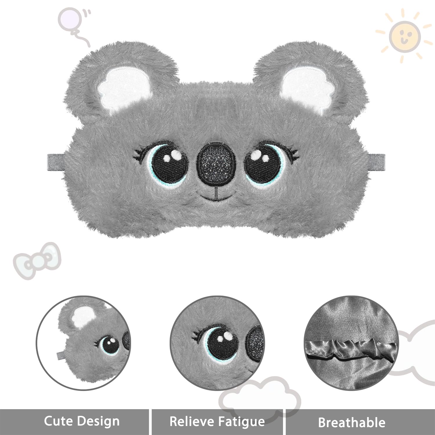 Mascarilla para dormir Ynaize koala gris con diseño animal