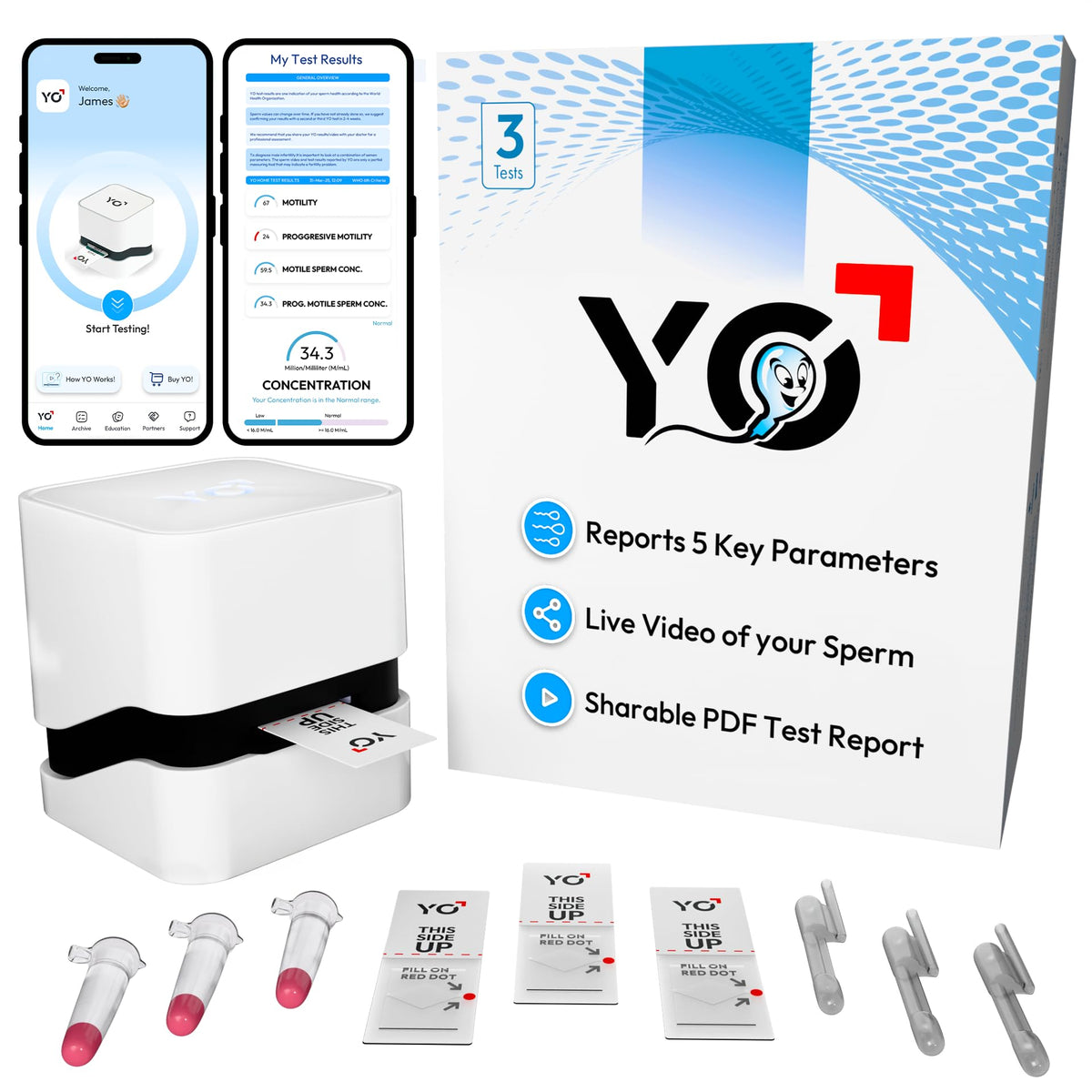 YO Prueba de esperma para el hogar: caja y accesorios para empezar con facilidad.