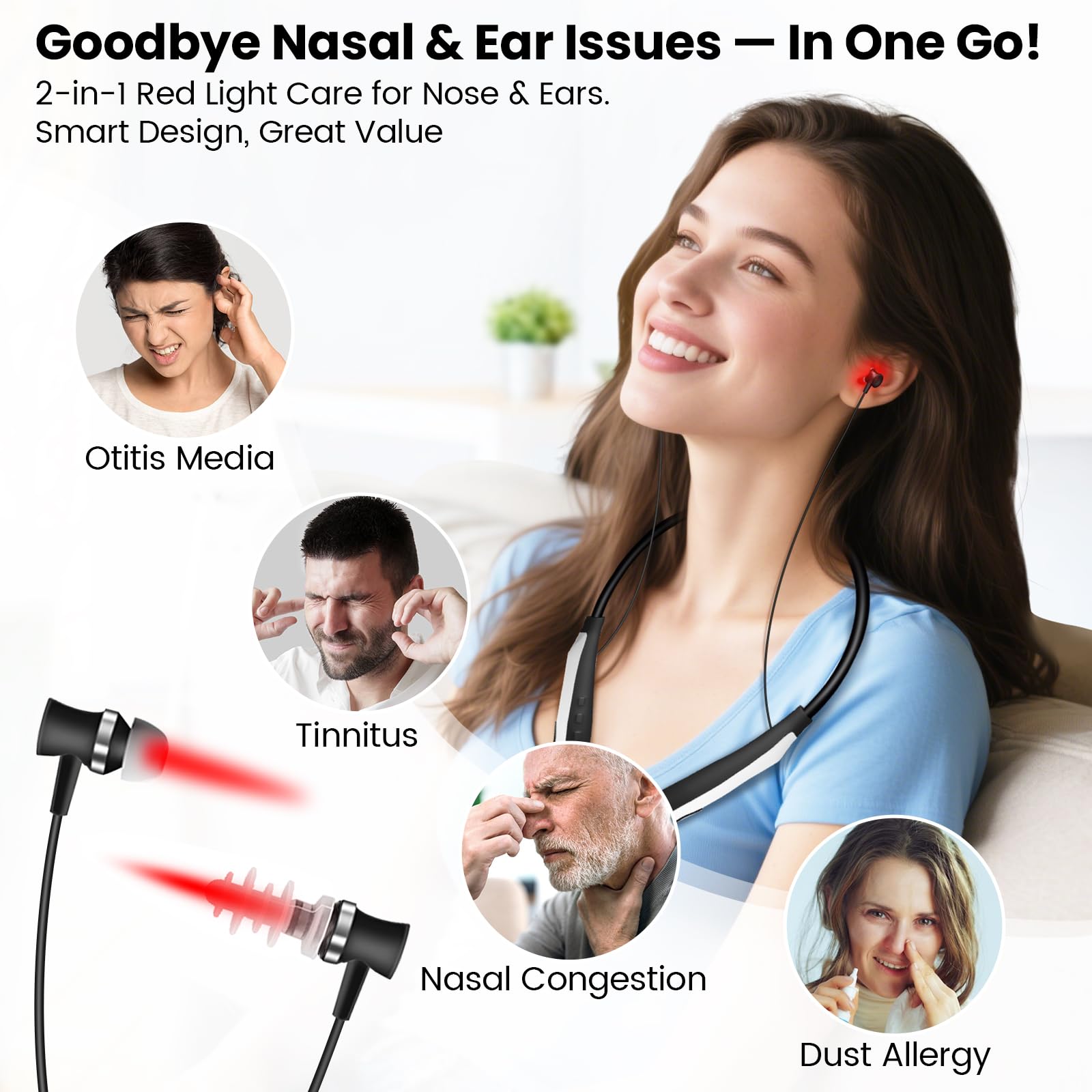 YOEYOU red light therapy device targeting ears for calming, non-invasive wellness sessions