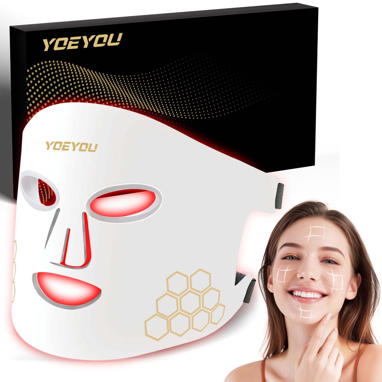 YOEYOU mascarilla luz roja frontal para cuidado facial suave y eficiente