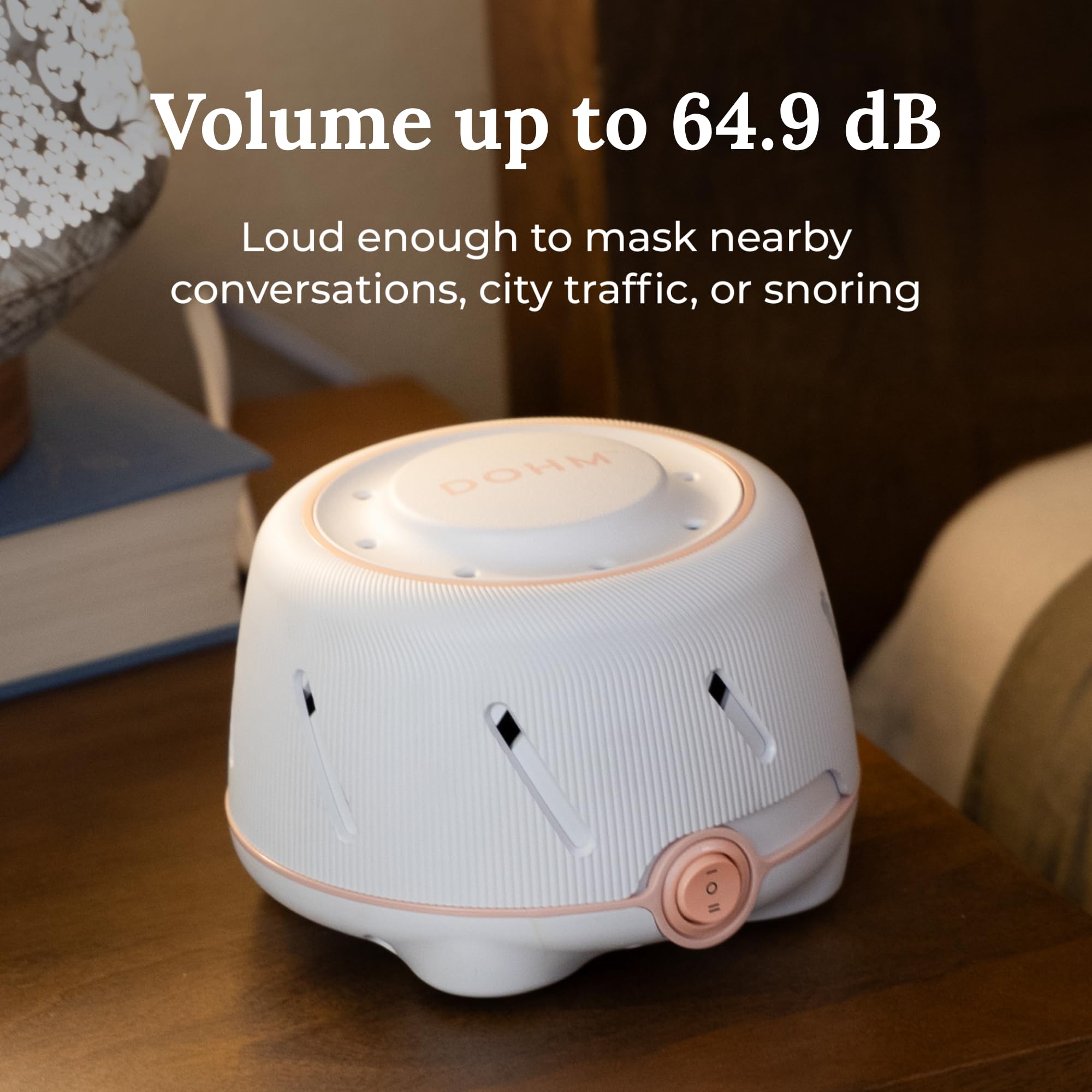 Yogasleep Dohm, controles de dos velocidades para ajustar tono y volumen.