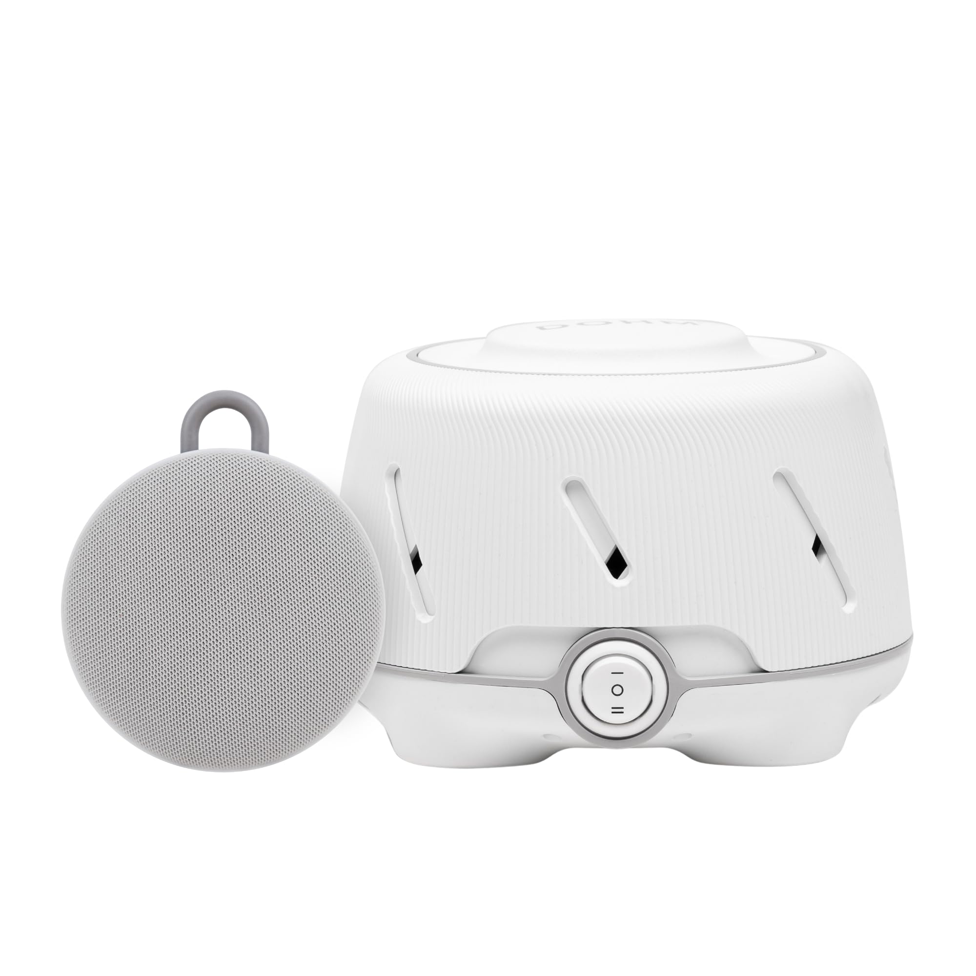 YOGASLEEP DOHM, frente del dispositivo blanco y gris, sonido natural para dormir.