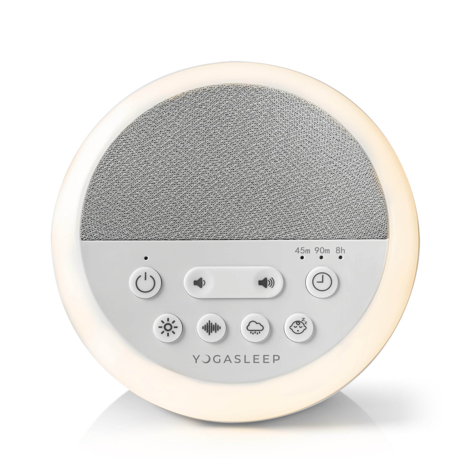 Yogasleep Nod con luz-ambar-suave para un ambiente de sueño relajante.