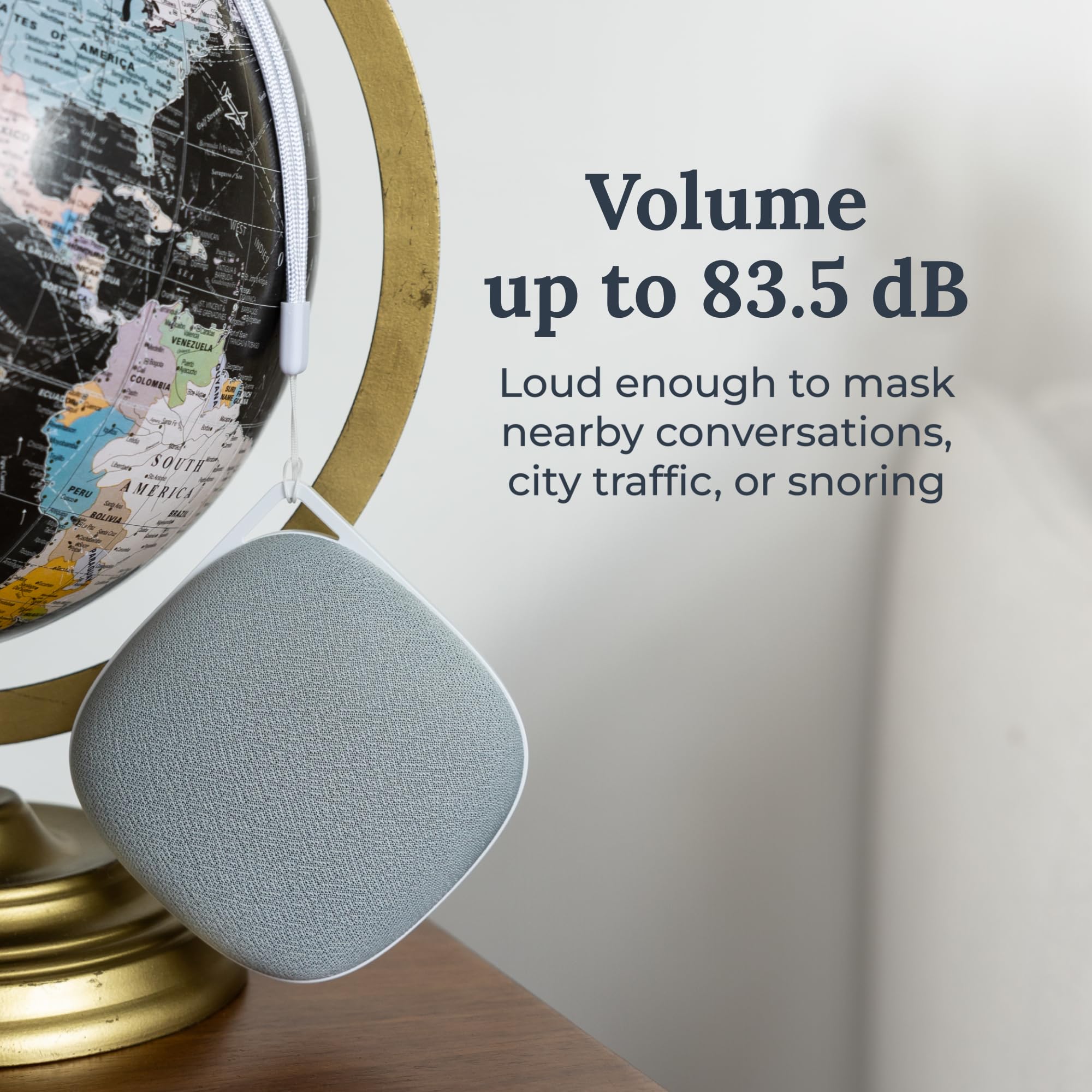 Yogasleep Travelcube, batería recargable USB, uso prolongado para viajes y silencio continuo.