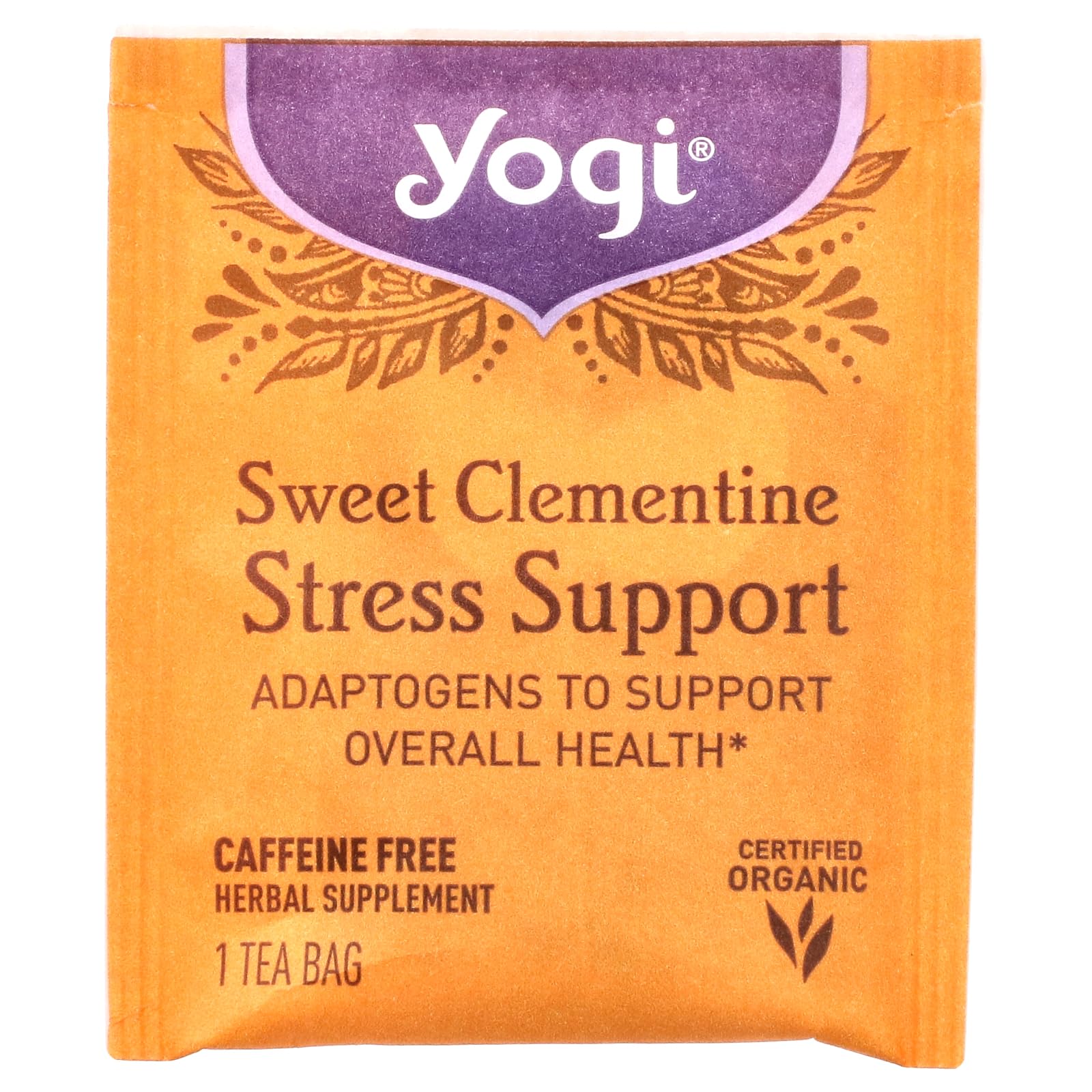 Empaque de YOGI TEA Clementina, opción conveniente para el consumo diario.