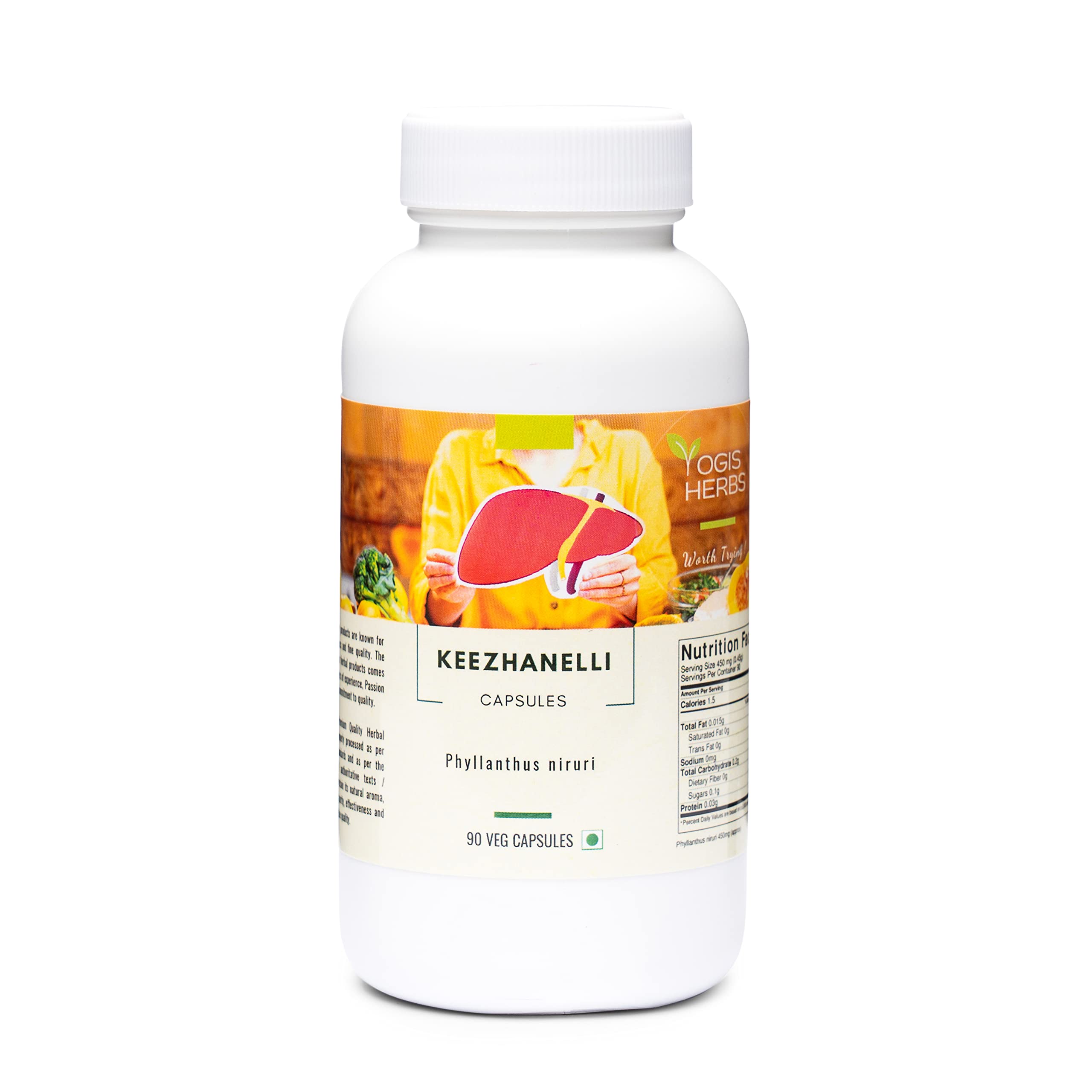 Keezhanelli de YOGIS HERBS, cápsulas en bote para apoyo hepático y bienestar general.