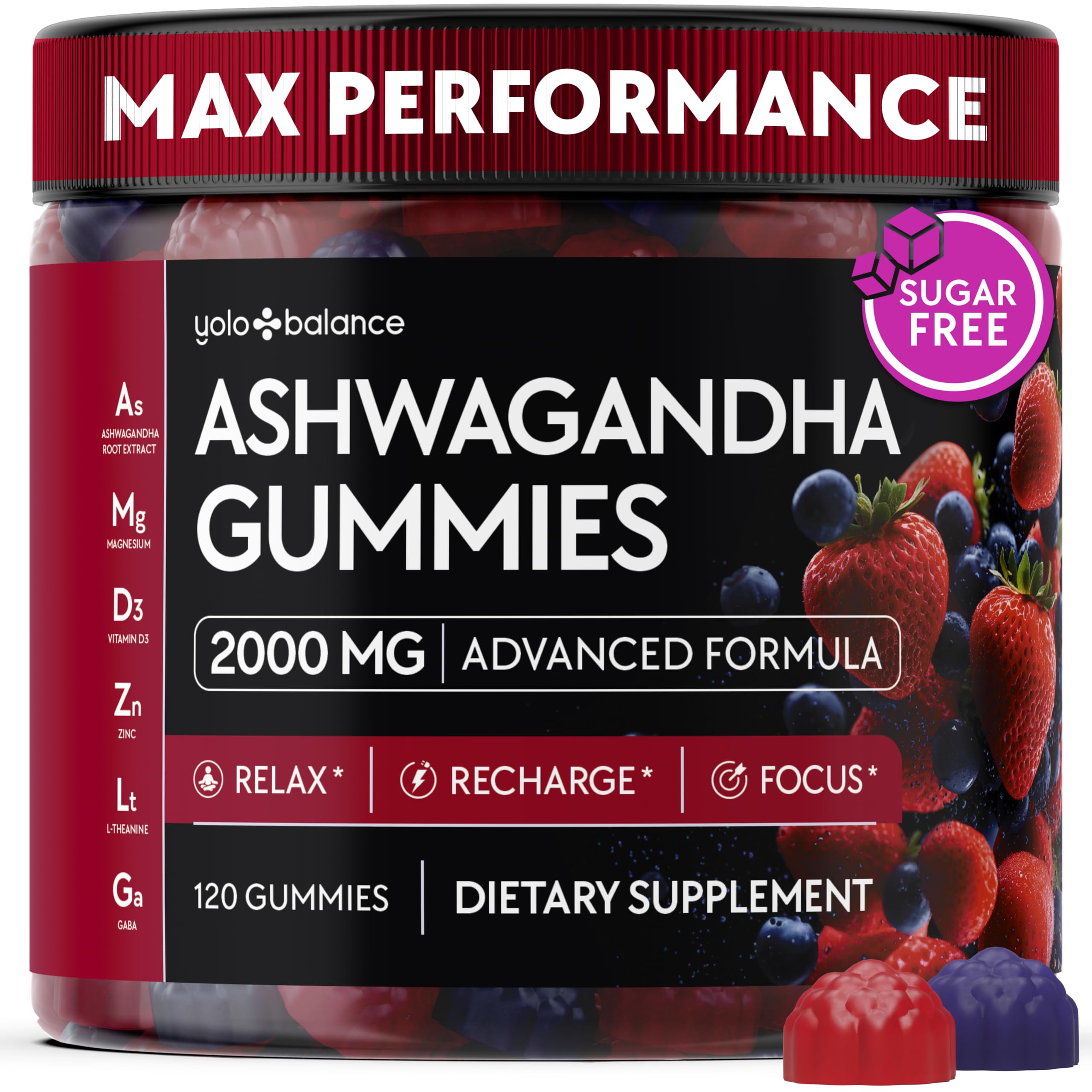 YOLOBALANCE Ashwagandha Gummies en envase, apoyo al equilibrio diario.