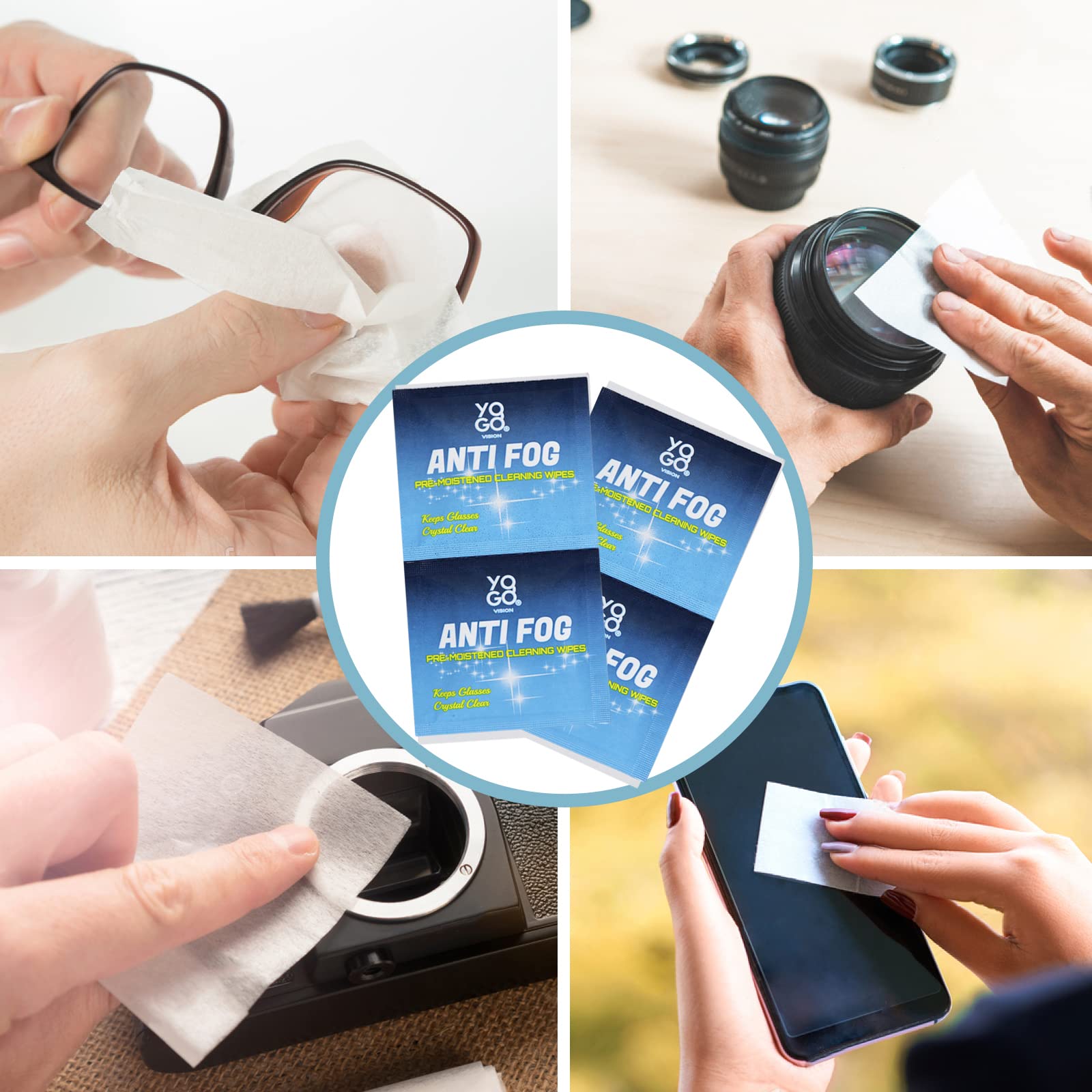Yogo Vision: toallitas antivaho para gafas deportivas, rendimiento sin vapor.