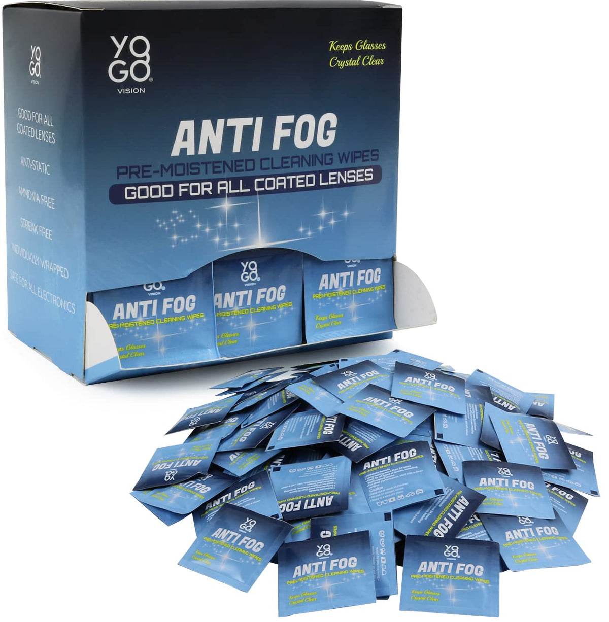Yogo Vision: toallitas antivaho para gafas, limpieza suave y visión nítida.