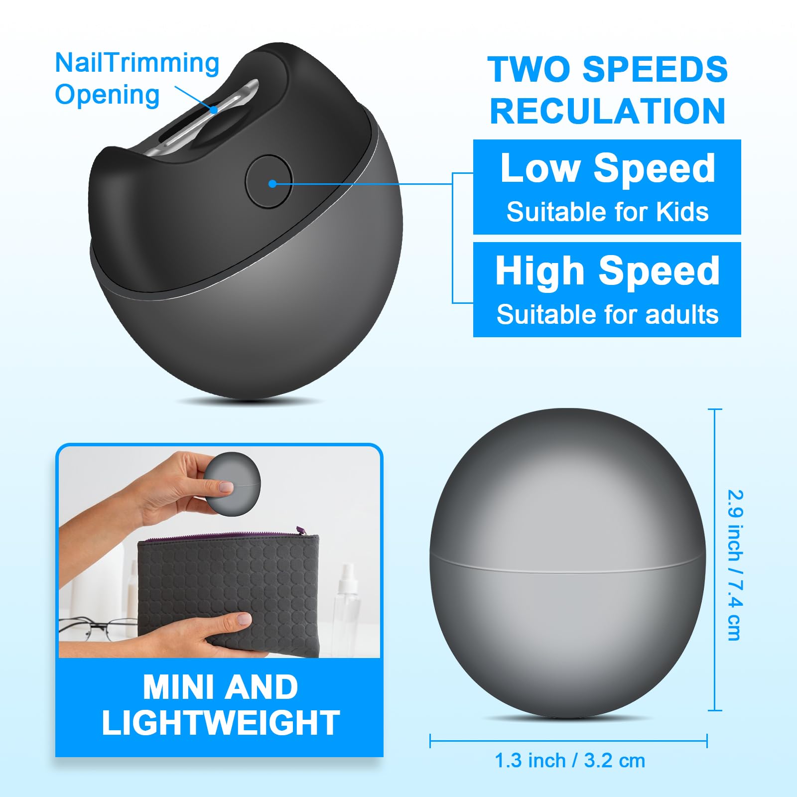 Cortaúñas eléctrico Yoiilifee batería de 300mAh para uso prolongado.