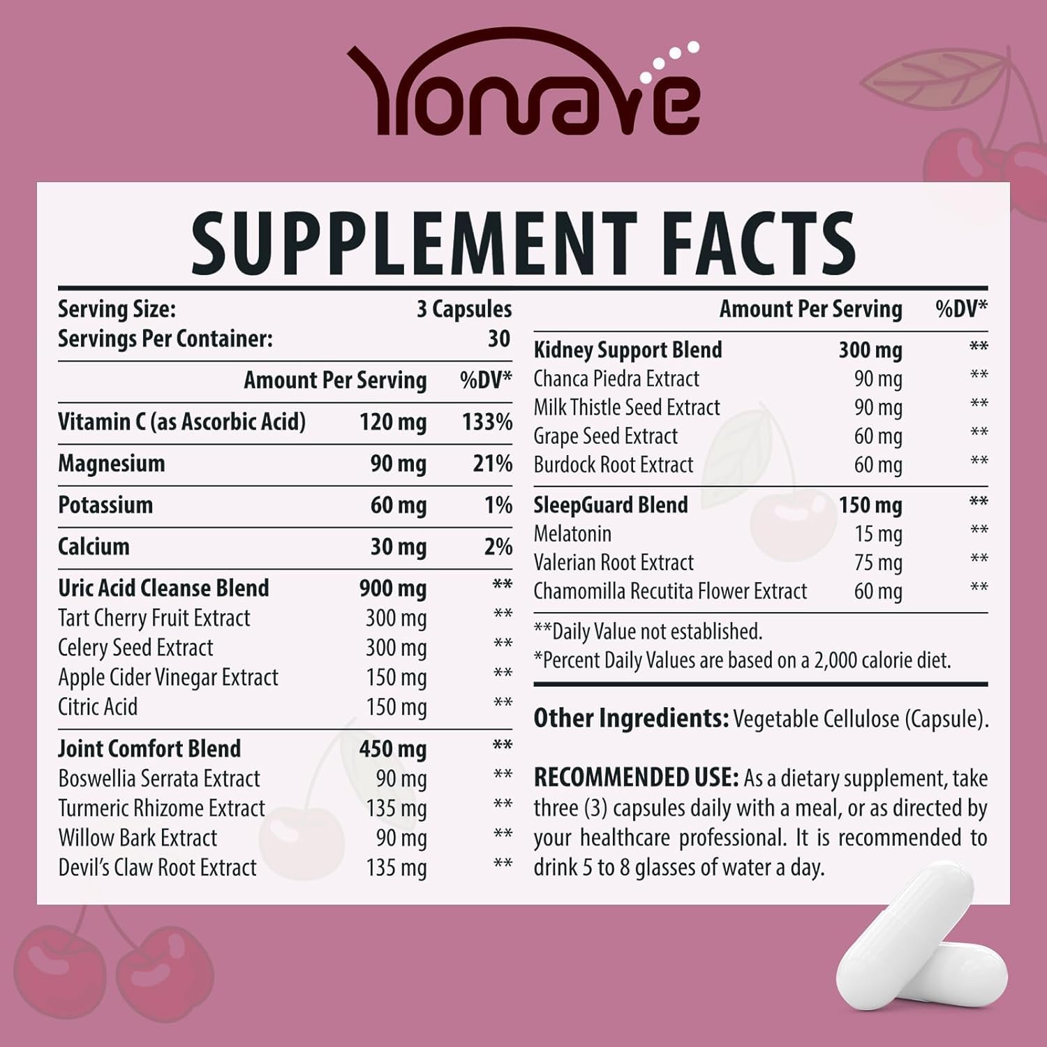 Yonrave cápsulas de cereza ácida, sabor suave y uso nocturno potencial