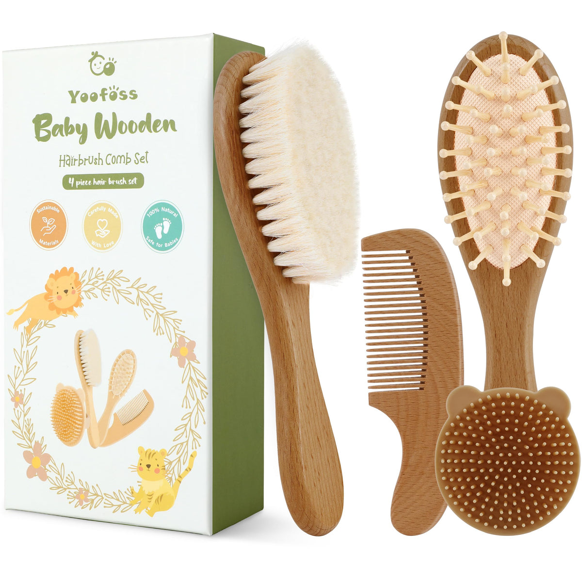 Yoofoss cepillo pelo bebe de madera con pelo de cabra suave