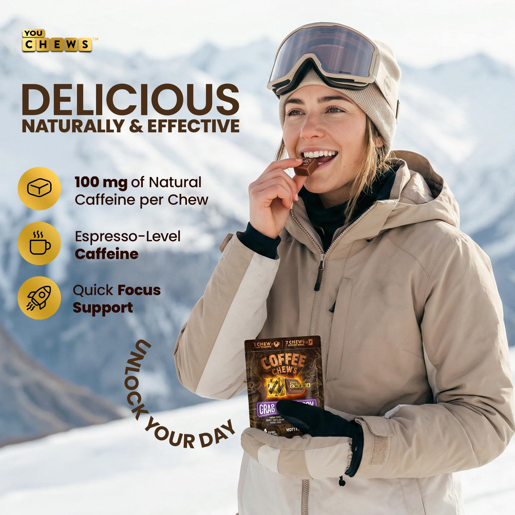 YouChews Coffee Chews acompañan estudio, entrenamiento o viaje con energía sostenida.