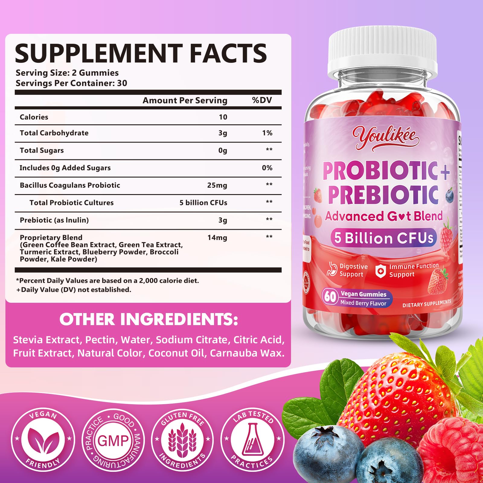 Youlikee gominolas frambuesa natural: sabor agradable para apoyo digestivo diario.