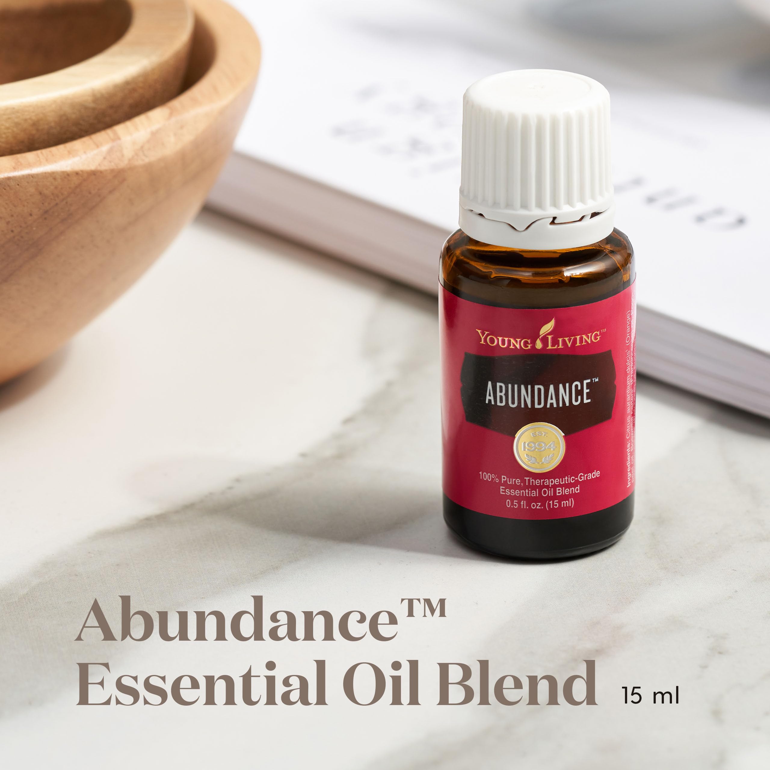 Young Living Abundancia aplicación-topica, ideal para masaje suave y cuidado diario.