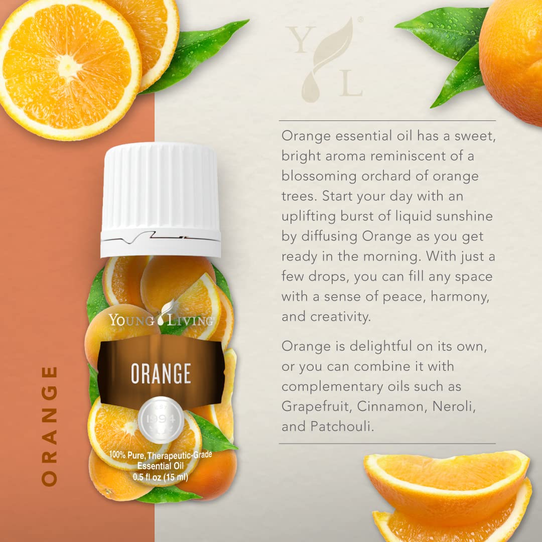 Aceite de naranja Young Living para difusor, aroma fresco que anima espacios.