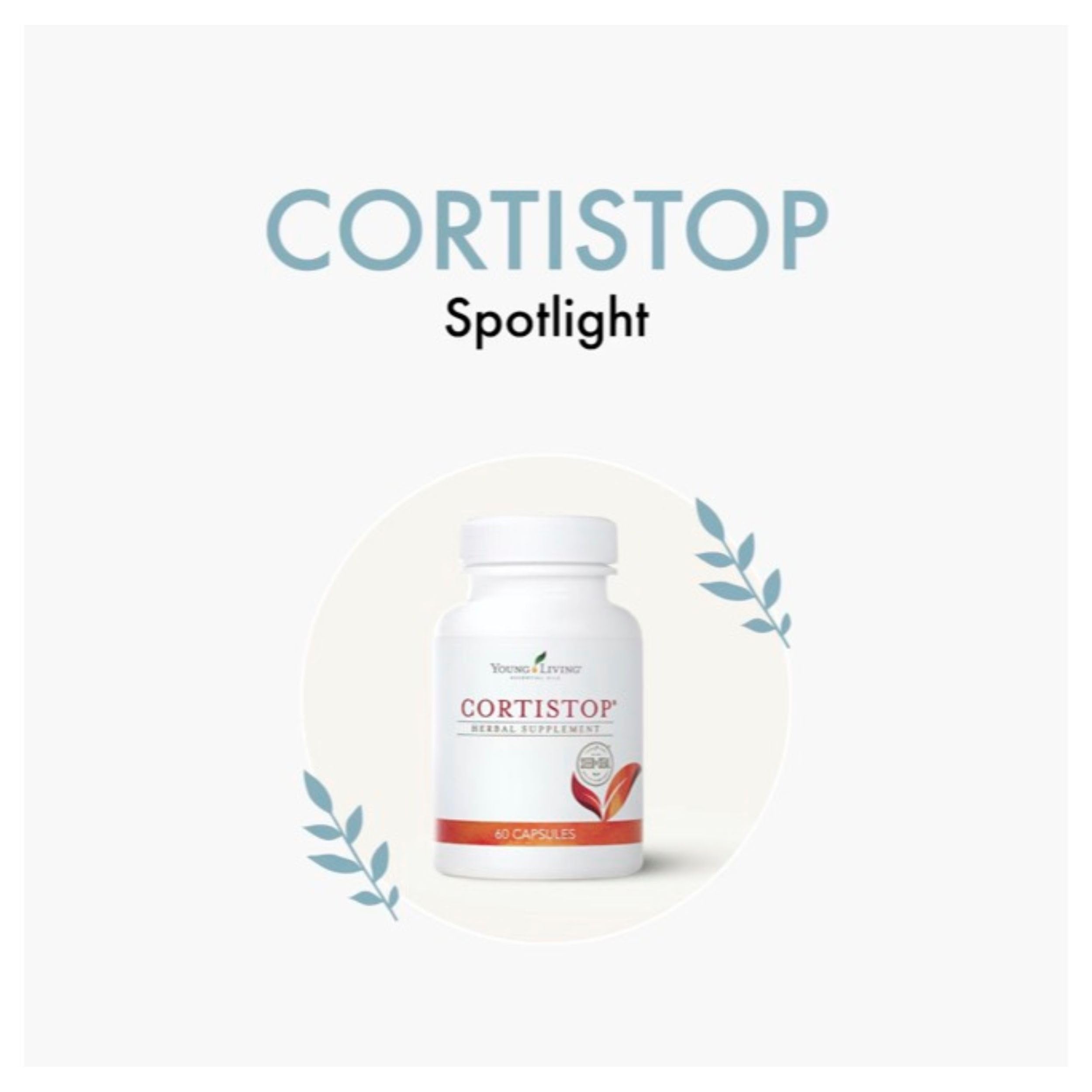 Young Living CortiStop frasco visible durante la rutina matutina