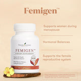 Cápsulas Young Living FemiGen para tomar con el desayuno.