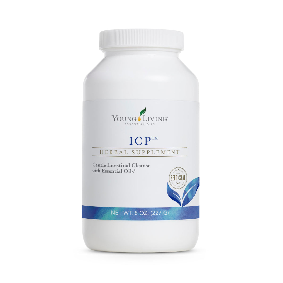 Young Living ICP 8oz: envase y etiqueta, ideal para empezar su rutina de cuidado digestivo.