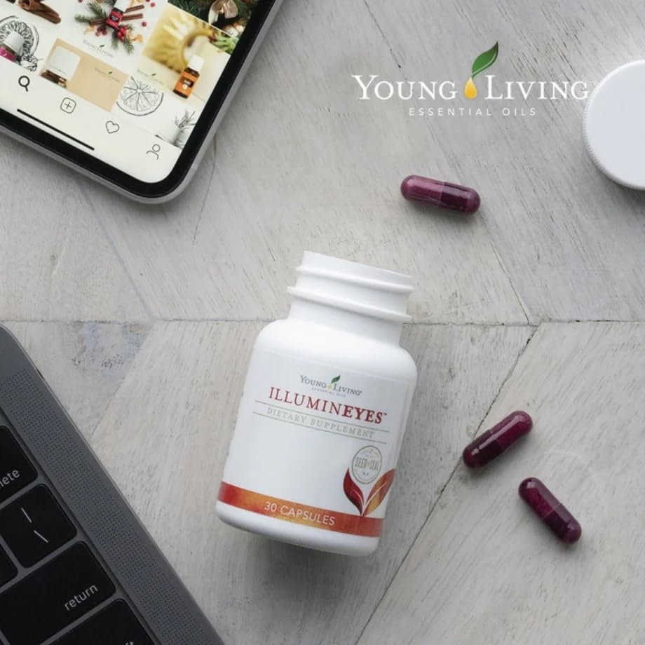 Young Living IlluminEyes cápsulas en blister resaltando formato diario.