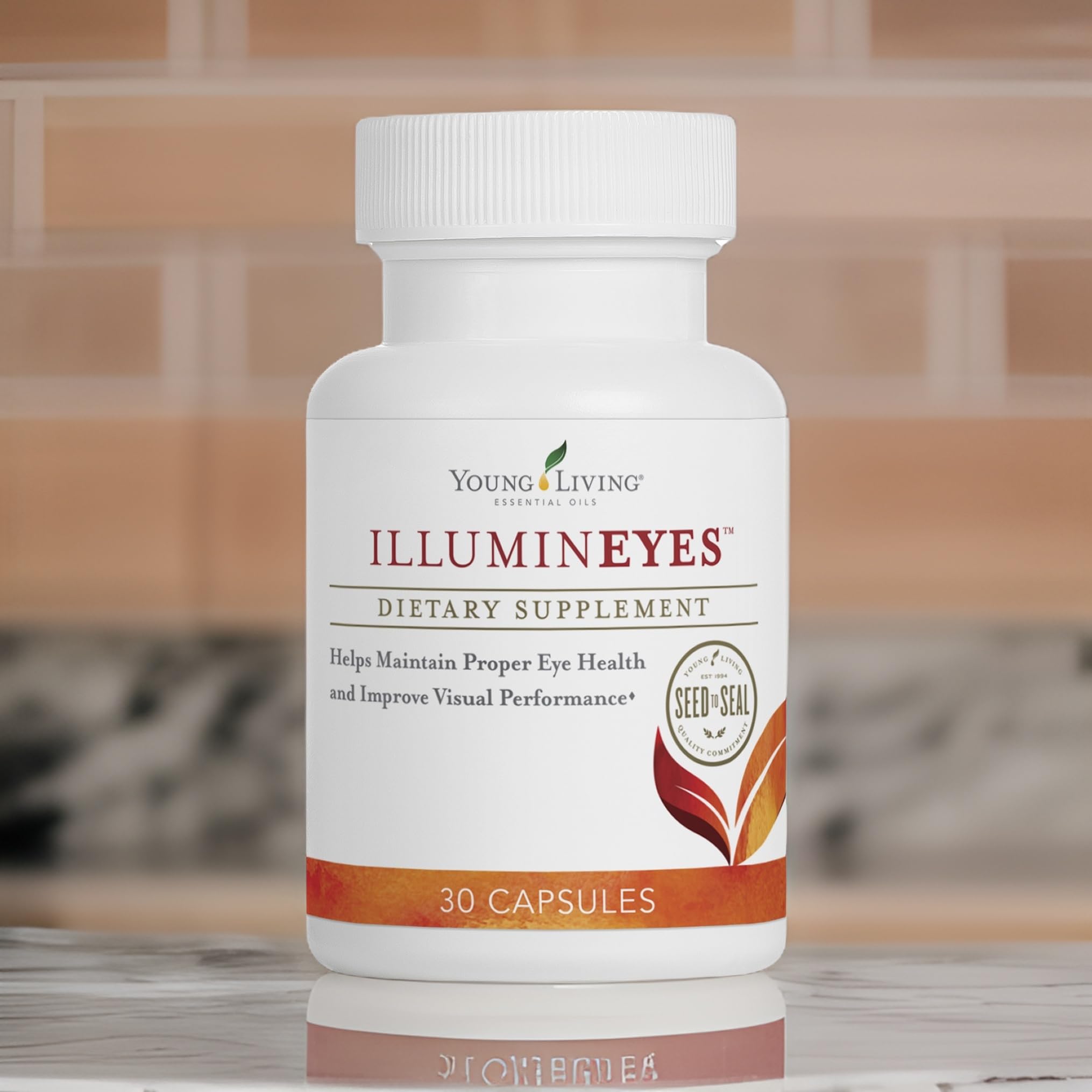 Young Living IlluminEyes etiqueta con instrucciones de consumo diario.