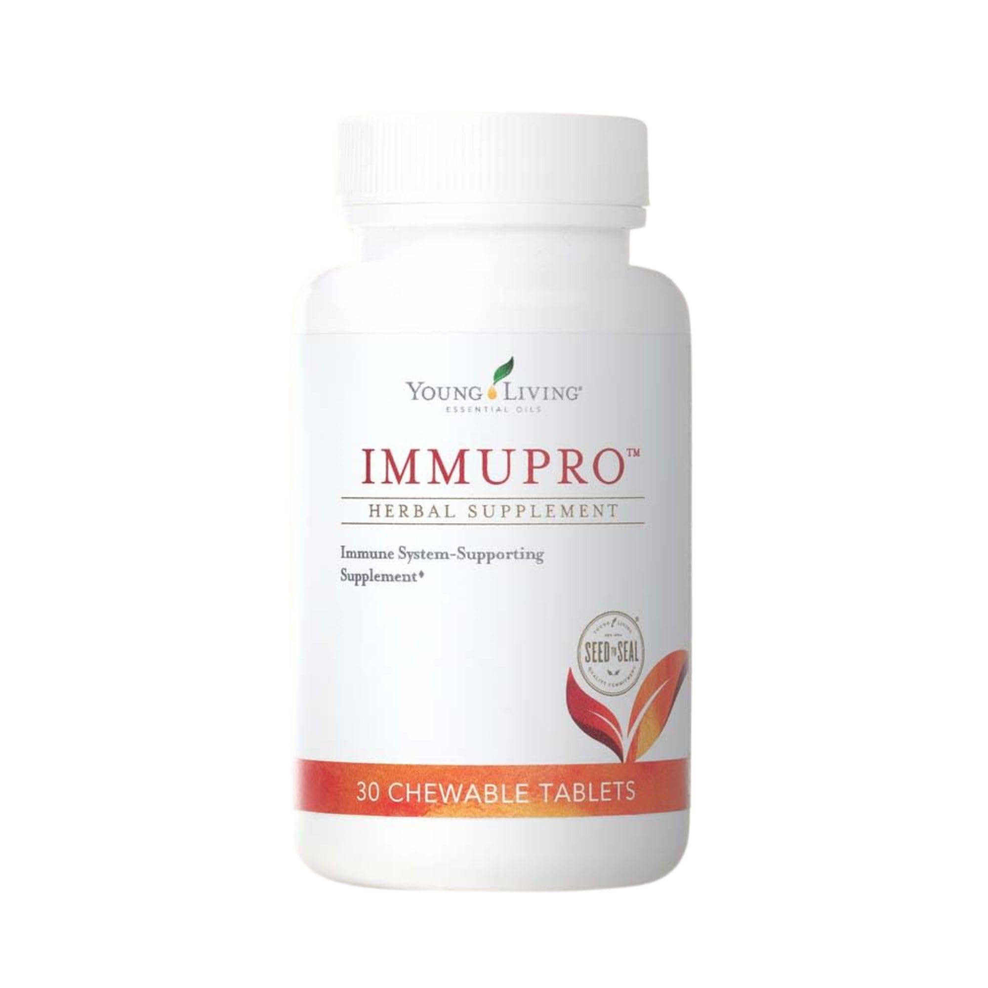 ImmuPro de Young Living, empaque frontal, fácil de guardar para uso diario.