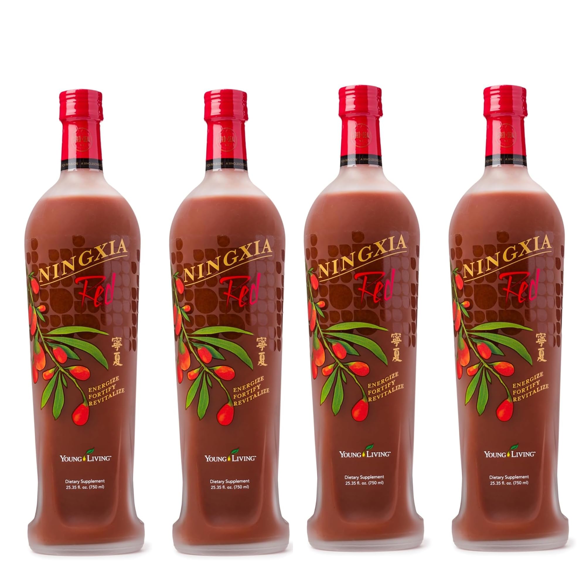 NingXia Red de Young Living, botella frontal, posible impulso diario de vitalidad.