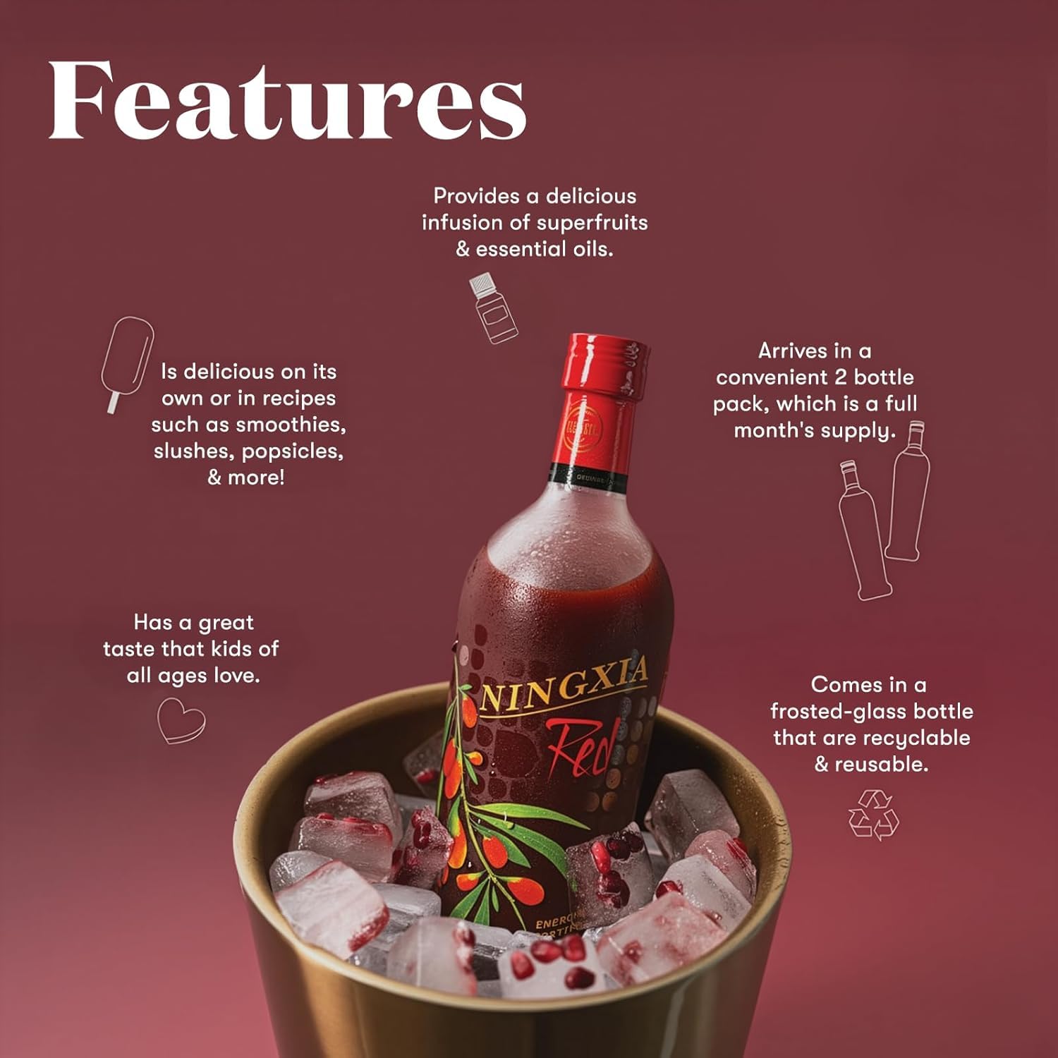 NingXia Red, mezcla de frutas, resalta sabores para usos diarios en batidos.