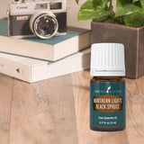Young Living Northern Black Spruce aroma-terreno para difusor y ambiente sereno.