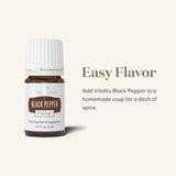 Young Living Pimienta Negra Vitality 5ml para marinar ensaladas y platos calientes.