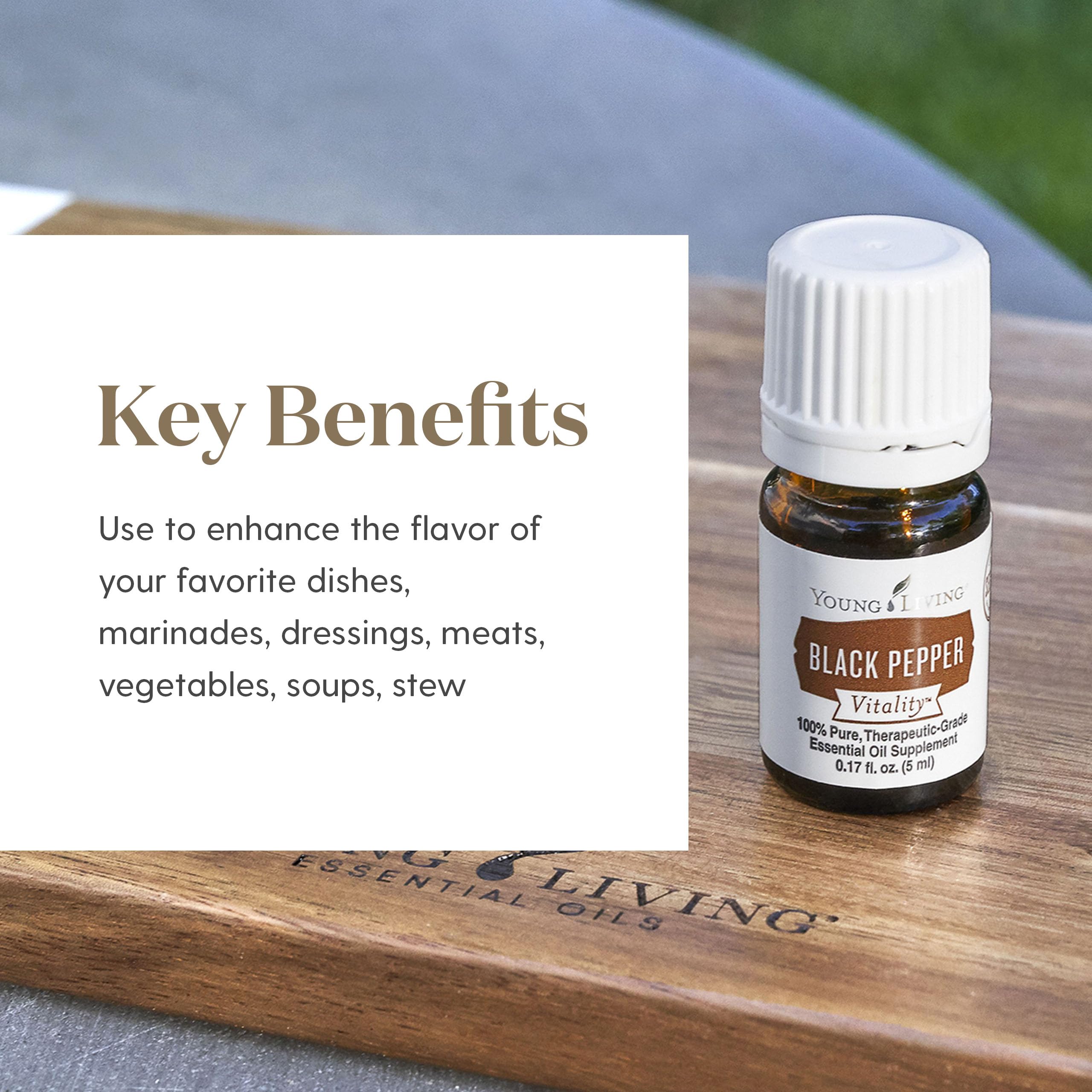 Young Living Pimienta Negra Vitality 5ml ideal para sopas y caldos con toque picante.