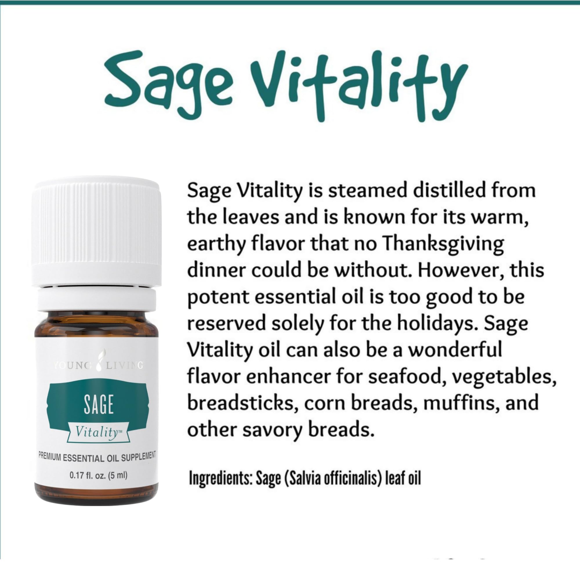 Uso culinario de Sage Vitality: una gota realza platos con notas herbáceas