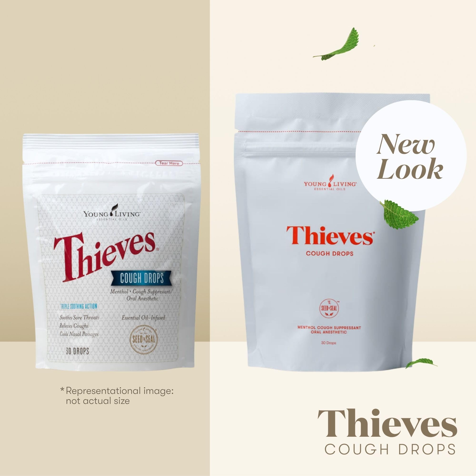 Young Living Thieves Drops textura, masticables para alivio rápido en cualquier lugar.