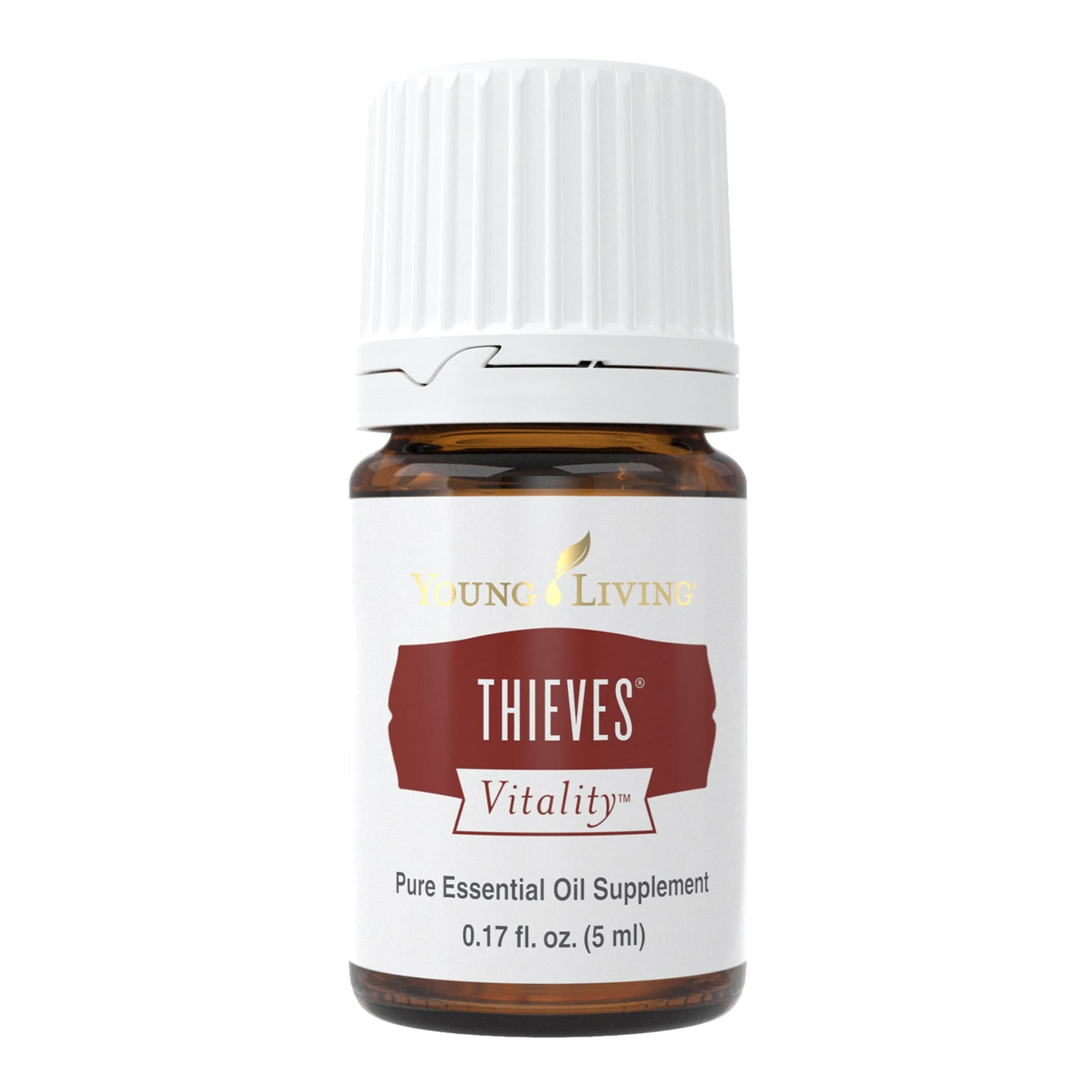 Frasco de 5 ml de Young Living Thieves Vitality para ambientar el hogar.