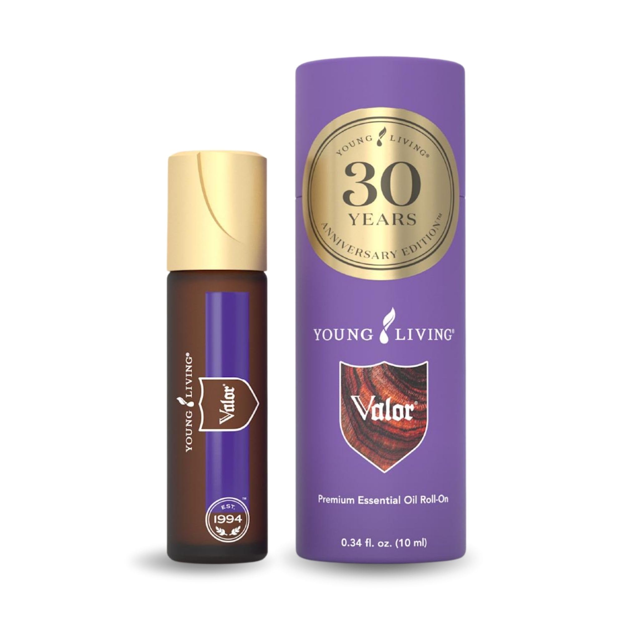 Valor Roll-On de Young Living en botella, aroma cálido para la rutina diaria.