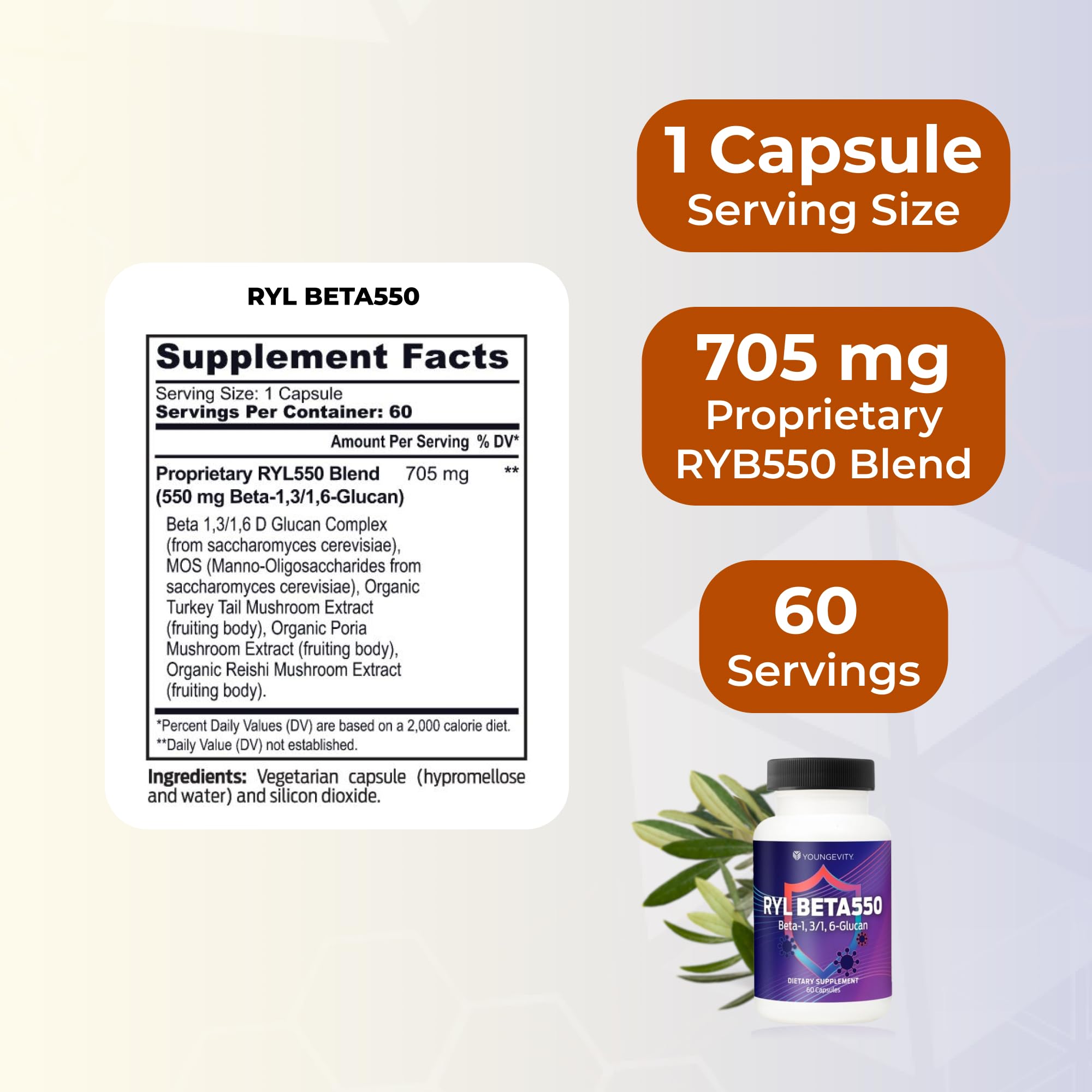 Beta550 de Youngevity en la palma para tamaño de cápsula