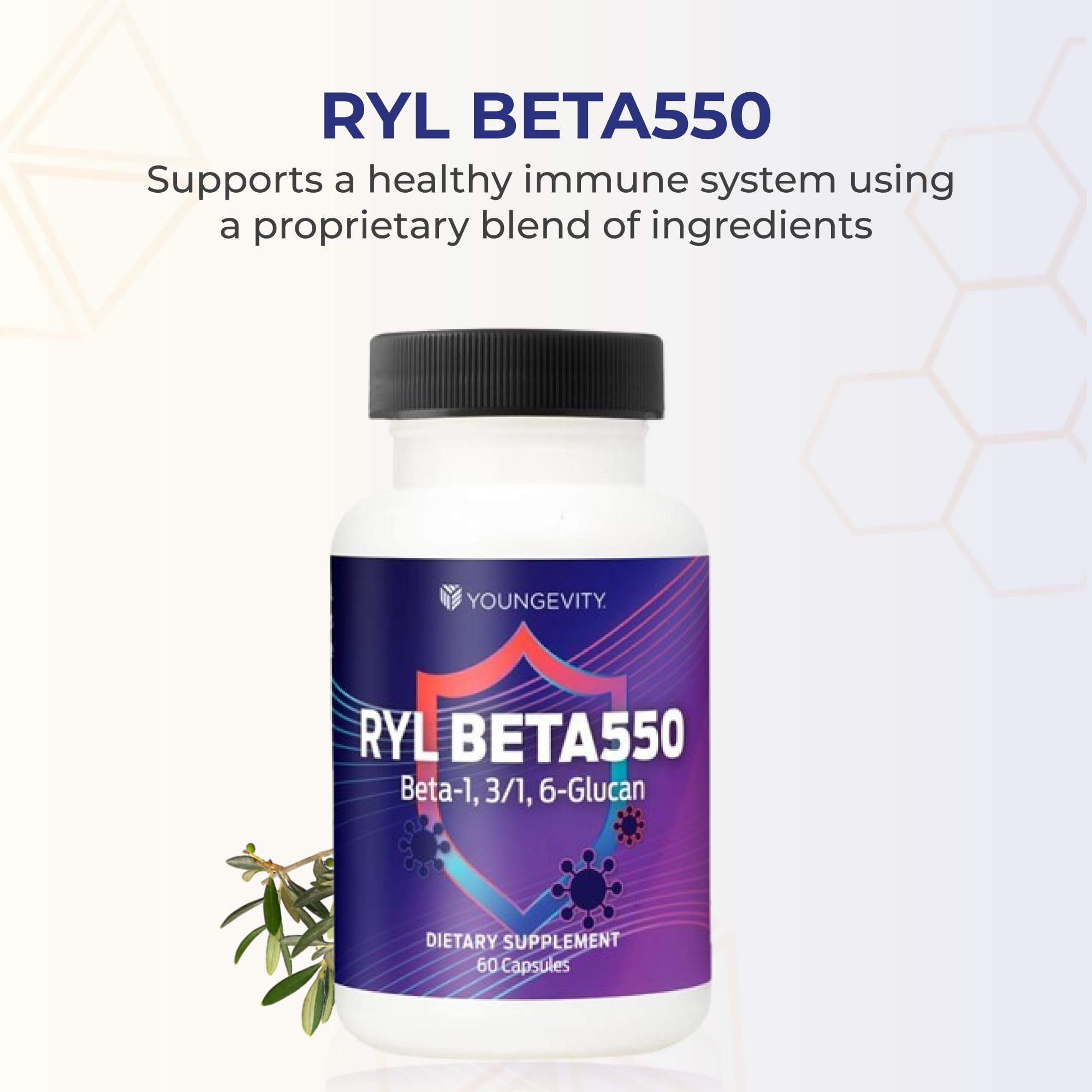 Etiqueta frontal de Youngevity Beta550 con información de producto