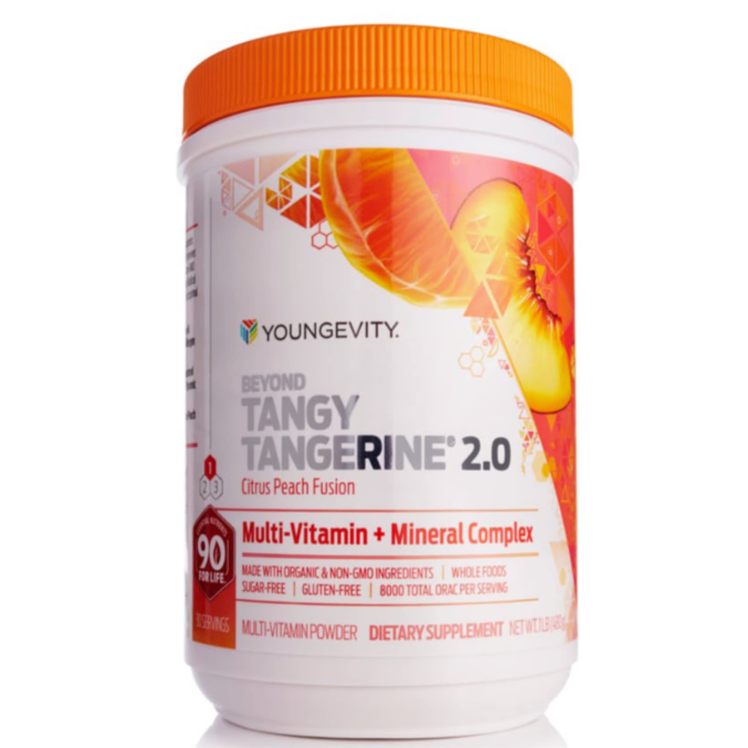 Youngevity Beyond Tangy Tangerine 2.0 en botella para dosis diarias de vitaminas.
